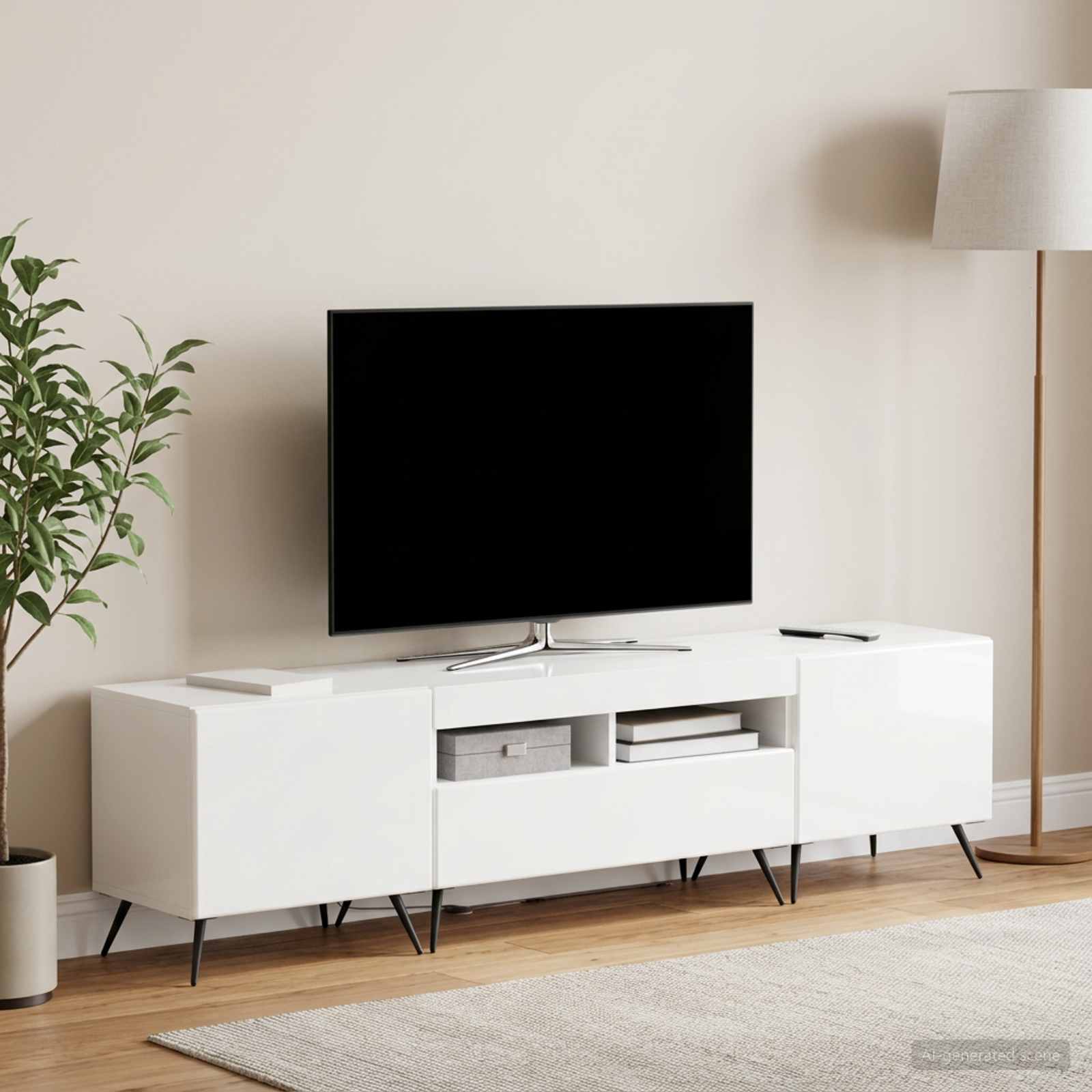 LED TV kapp BREDA 3 tk Kõrgläikega valge Tehispuit