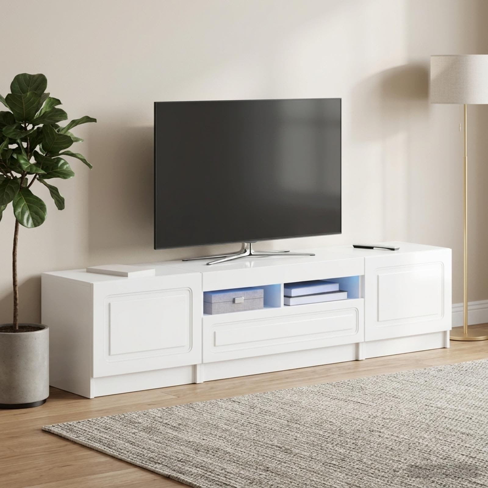 LED TV kapp UTRECHT 3 tk Kõrgläikega valge Tehispuit