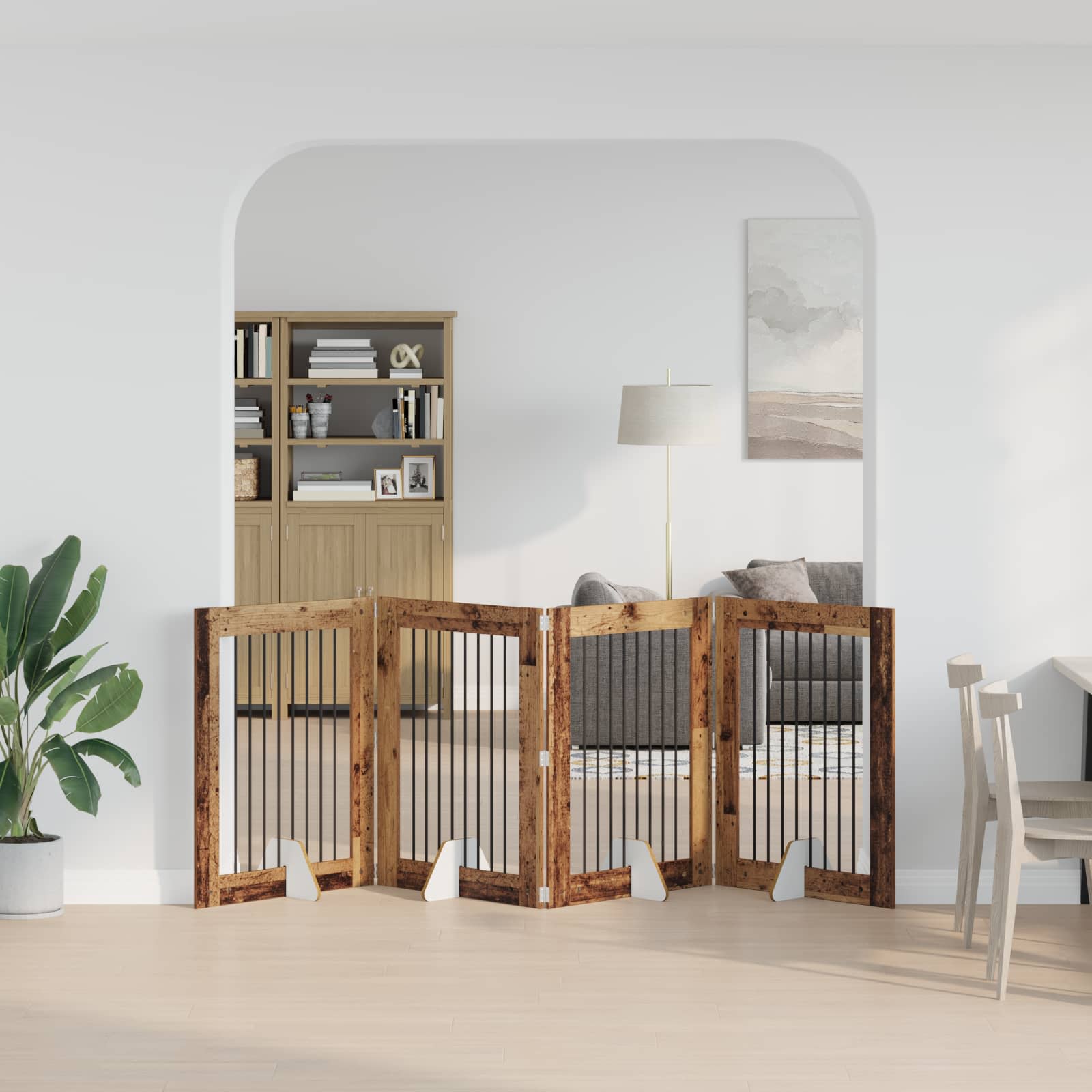 Kokkupandav koerte värav statiividega 4 tk Vana puit 321 cm