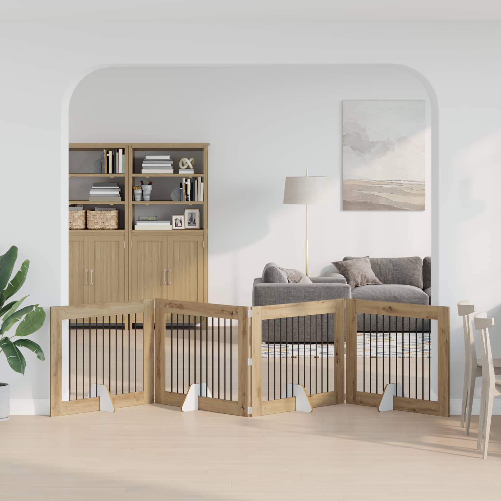 Kokkupandav koerte värav statiividega 4 tk Artisan tamm 401 cm