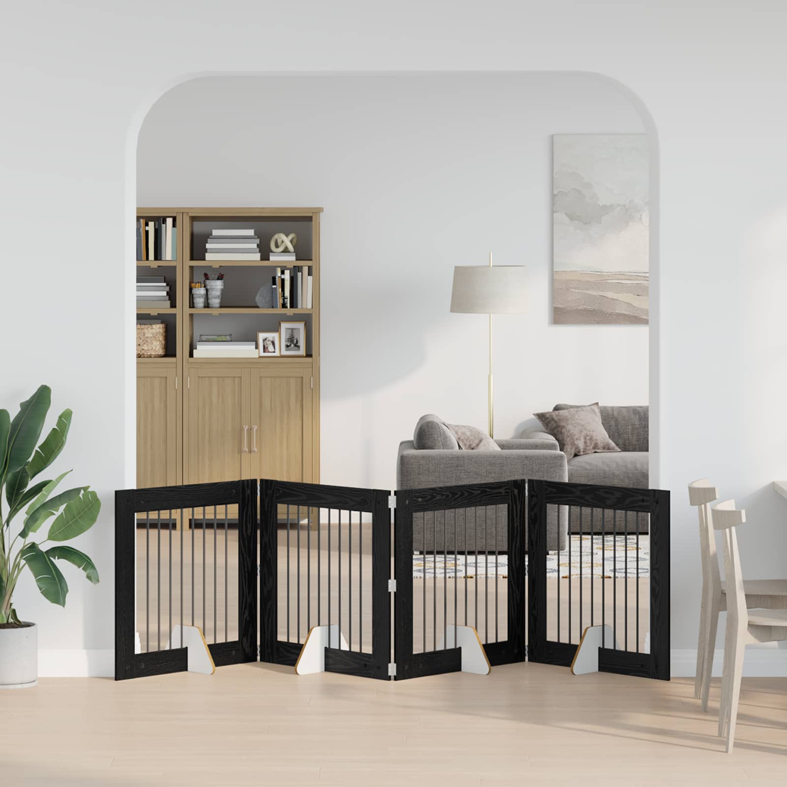 Kokkupandav koerte värav statiividega 4 tk Must tamm 321 cm