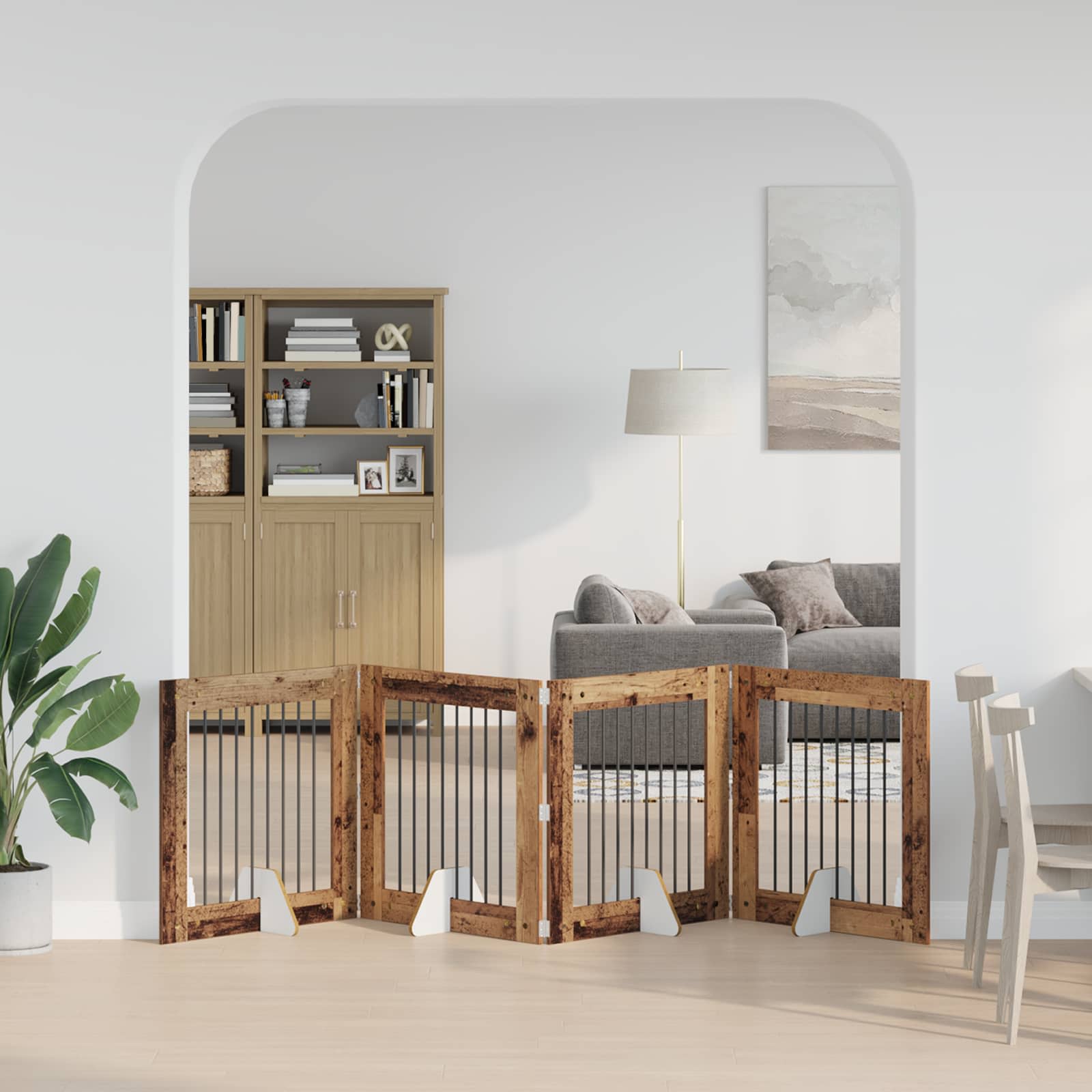 Kokkupandav koerte värav statiividega 4 tk Vana puit 321 cm