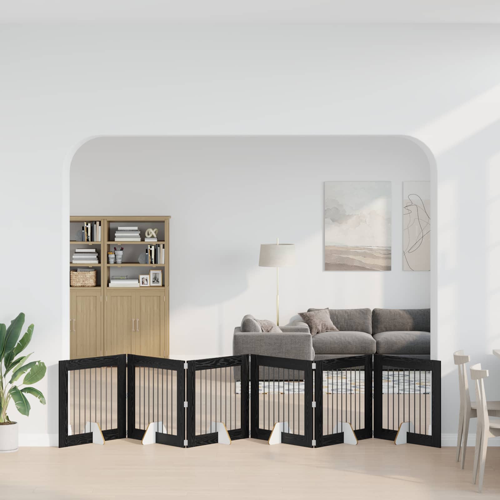 Kokkupandav koerte värav statiividega 6 tk Must tamm 482 cm
