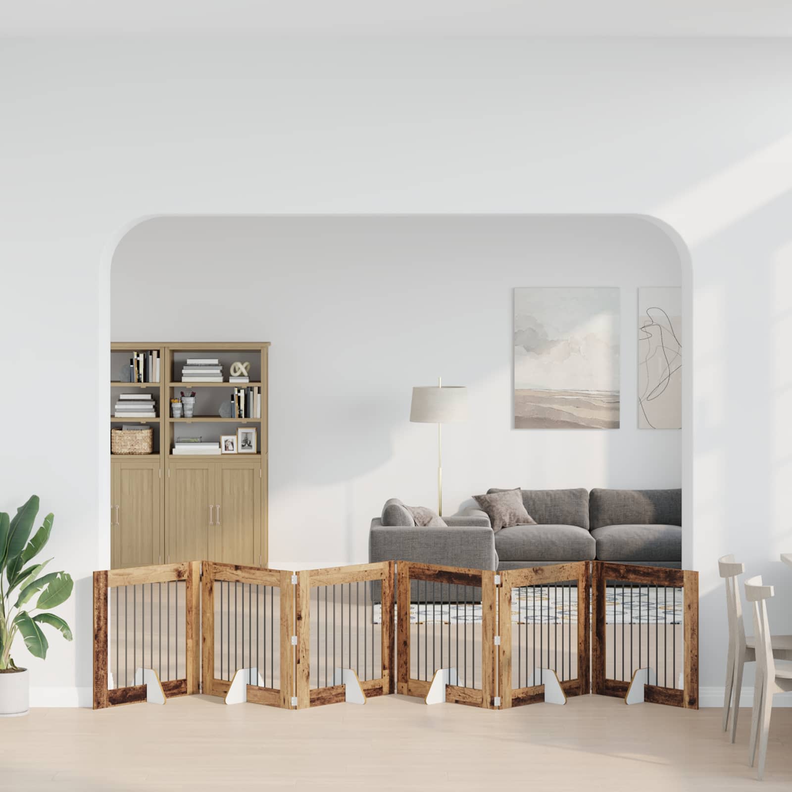 Kokkupandav koerte värav statiividega 6 tk Vana puit 482 cm