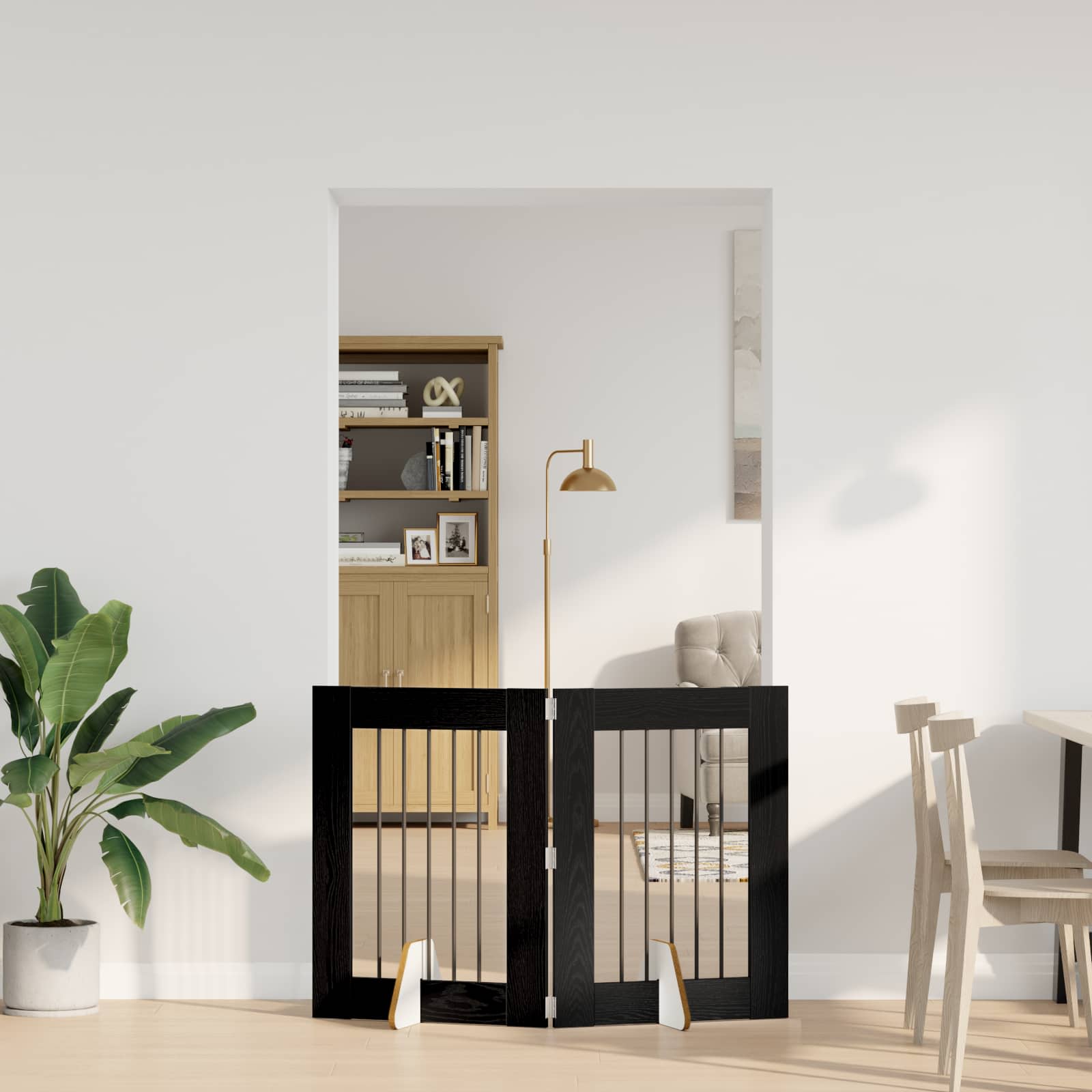 Kokkupandav koerte värav statiividega 2 tk Must tamm 120,5 cm