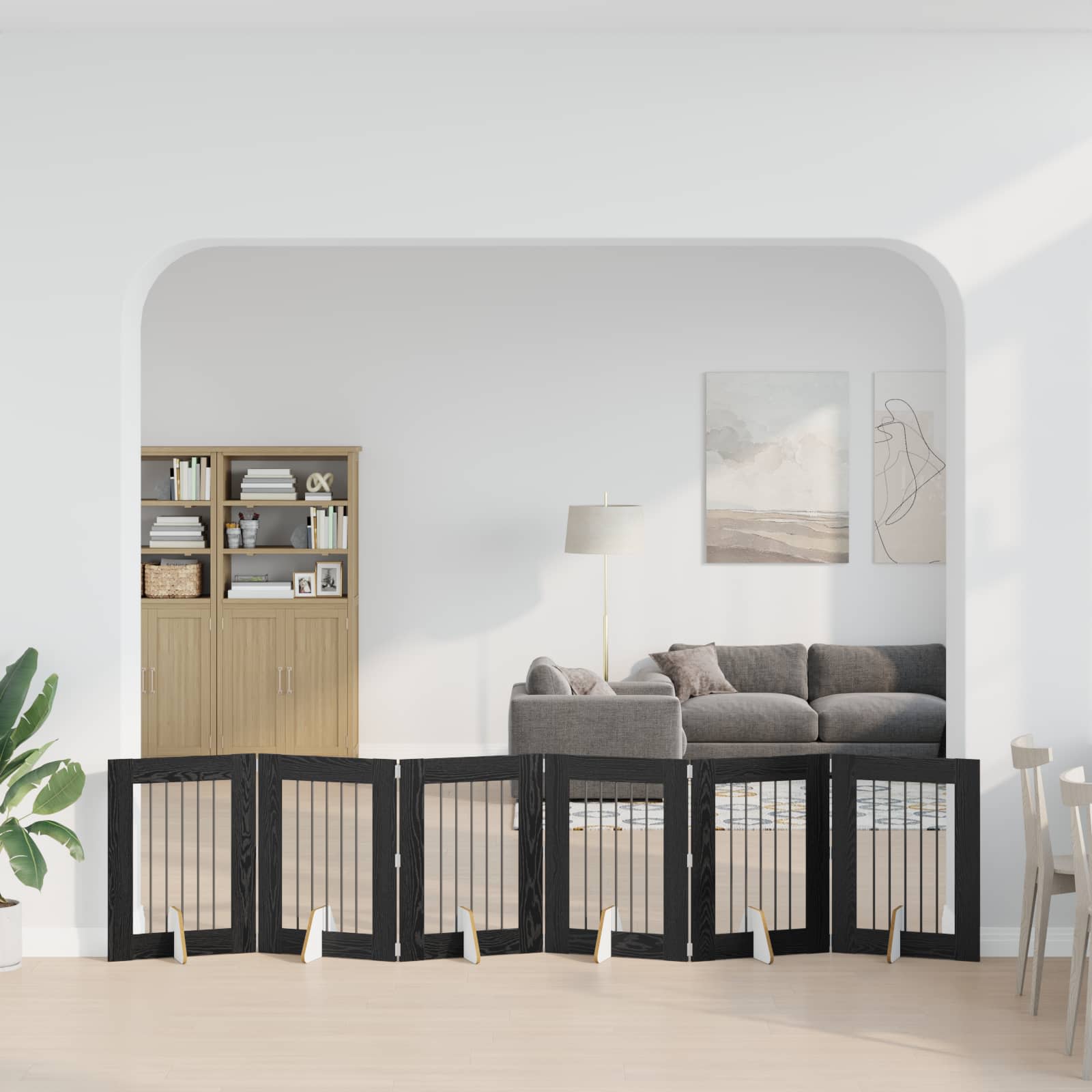 Kokkupandav koerte värav statiividega 6 tk Must tamm 362 cm