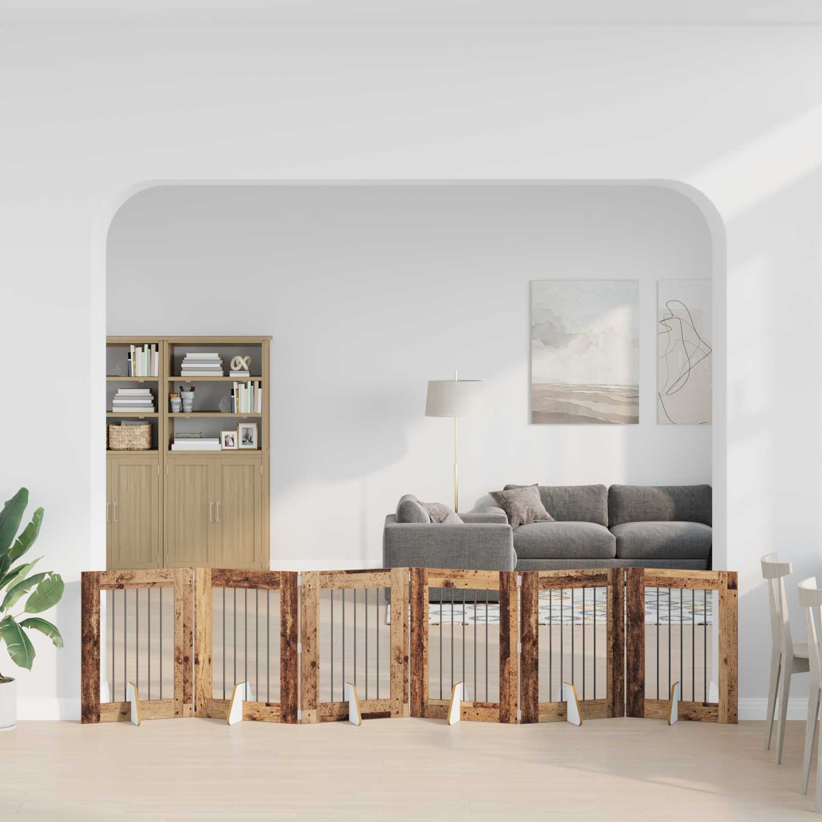 Kokkupandav koerte värav statiividega 6 tk Vana puit 362 cm