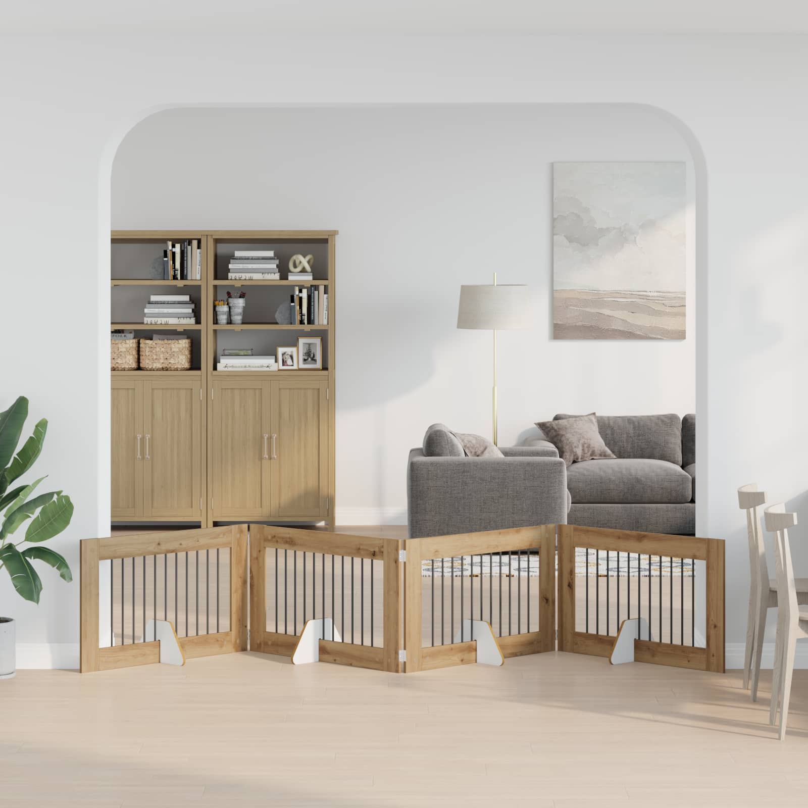 Kokkupandav koerte värav statiividega 4 tk Artisan tamm 401 cm