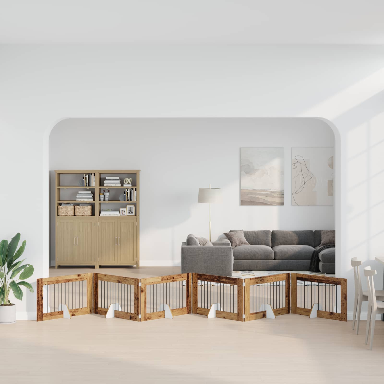 Kokkupandav koerte värav statiividega 6 tk Vana puit 602 cm