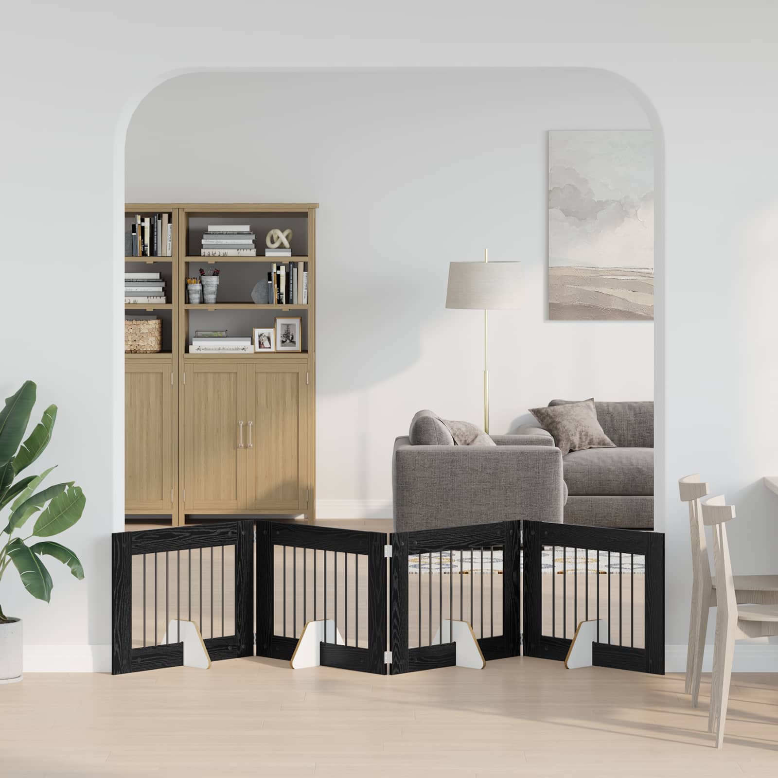 Kokkupandav koerte värav statiividega 4 tk Must tamm 321 cm