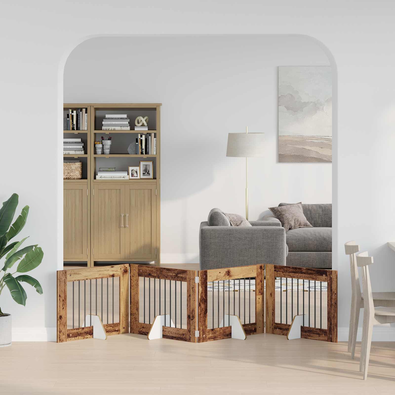 Kokkupandav koerte värav statiividega 4 tk Vana puit 321 cm