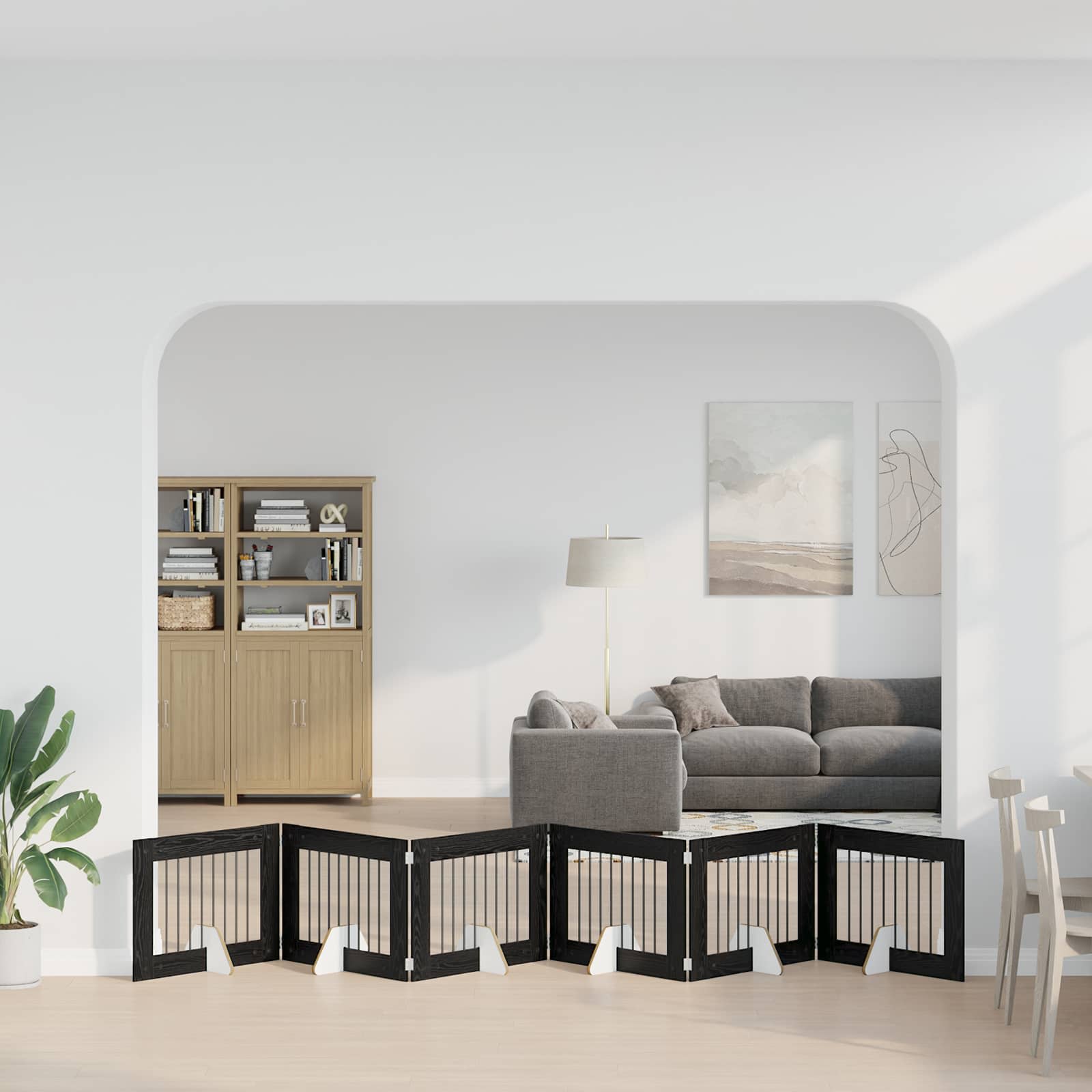 Kokkupandav koerte värav statiividega 6 tk Must tamm 482 cm