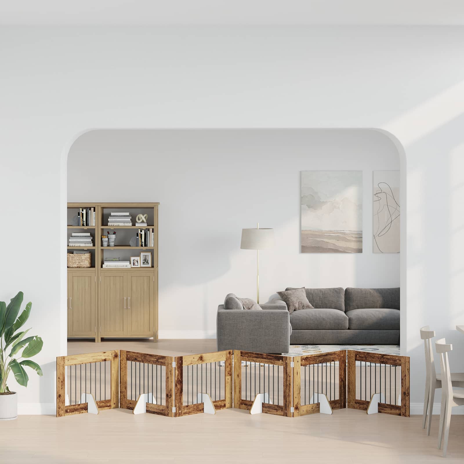 Kokkupandav koerte värav statiividega 6 tk Vana puit 482 cm