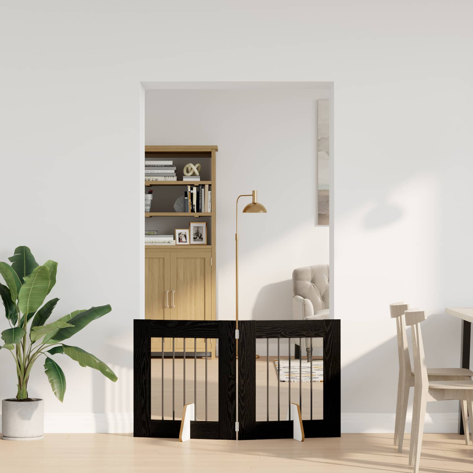 Kokkupandav koerte värav statiividega 2 tk Must tamm 120,5 cm