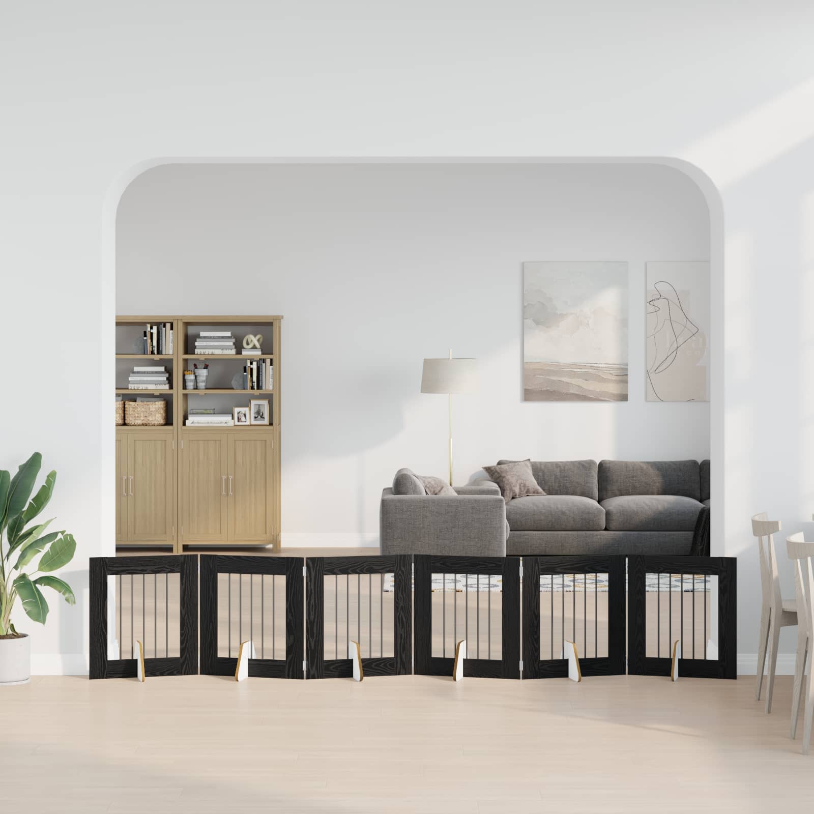 Kokkupandav koerte värav statiividega 6 tk Must tamm 362 cm