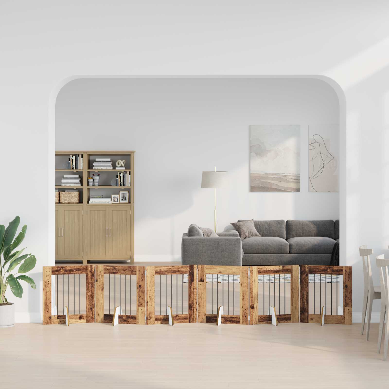 Kokkupandav koerte värav statiividega 6 tk Vana puit 362 cm