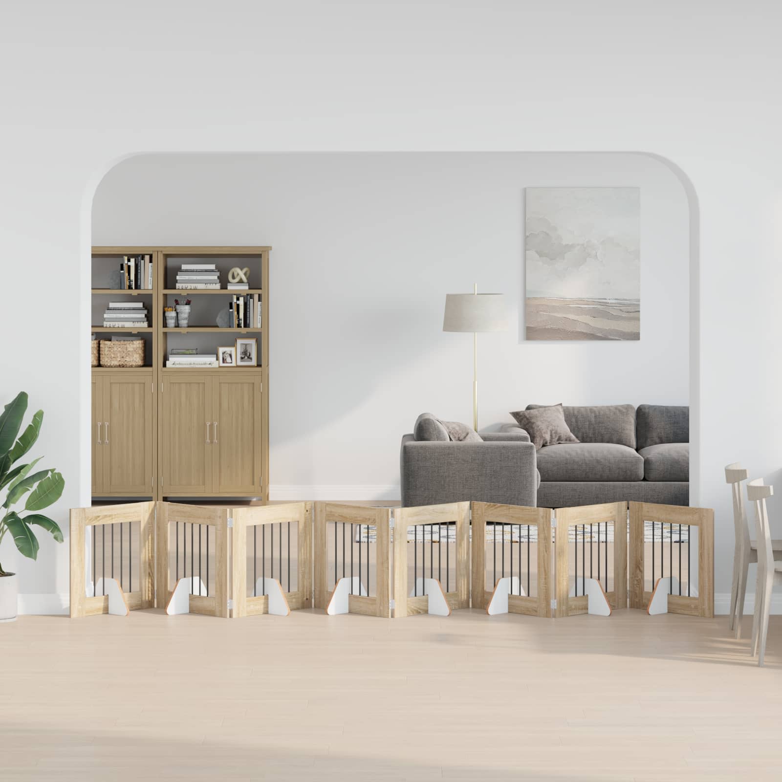 Kokkupandav koerte värav statiividega 8 tk Sonoma tamm 60 cm