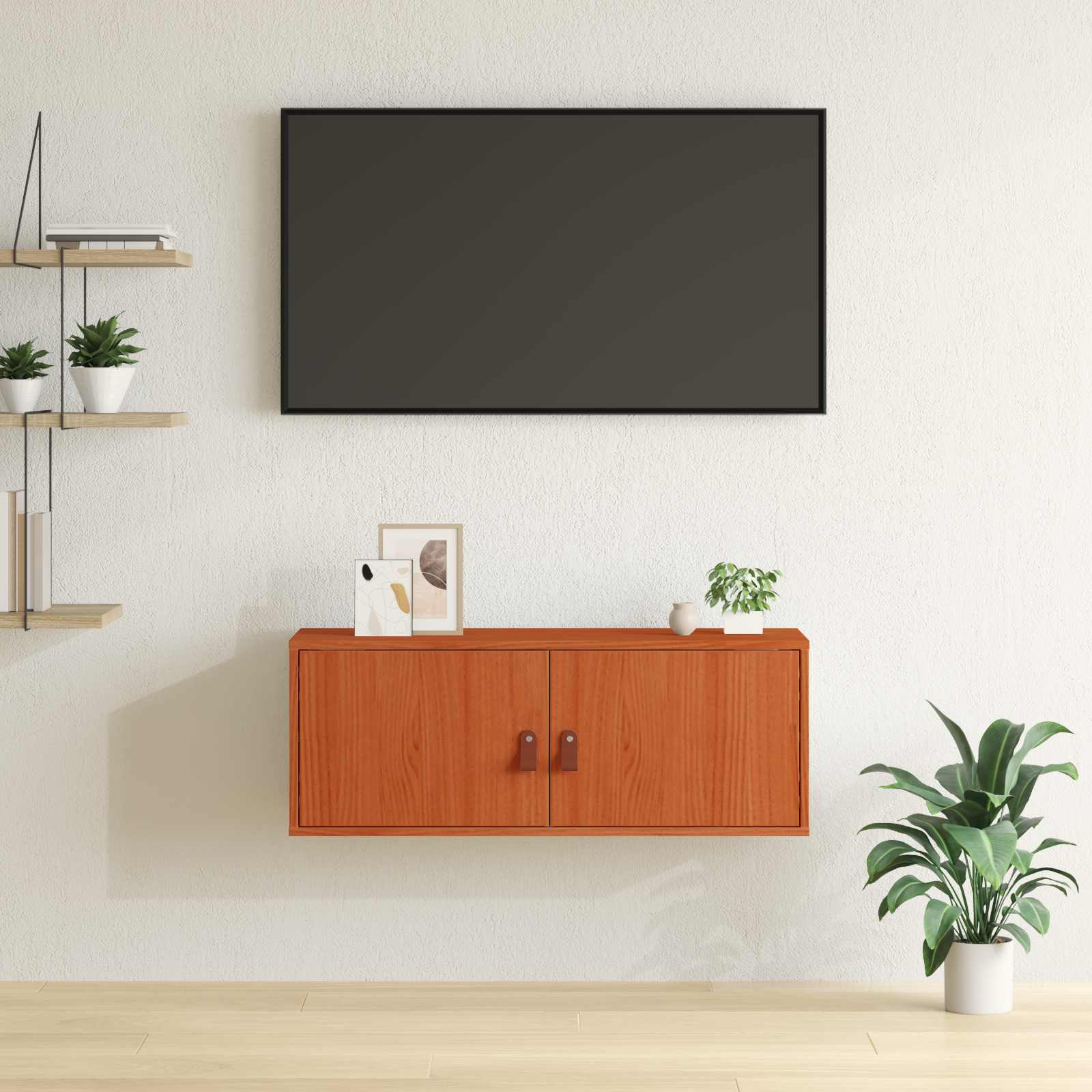 Seinekapp riiuliga uksega Vahapruun 80 x 30 x 30 cm Tahke mänd