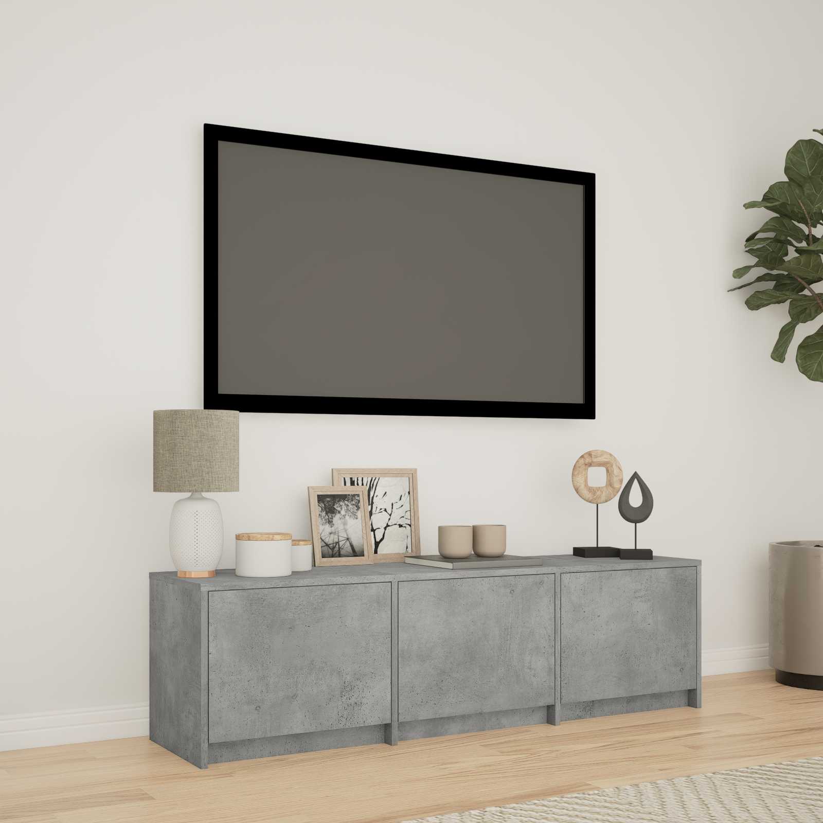 LED-iga TV kapp 140x34x40 cm Betoonhall Töödeldud puit