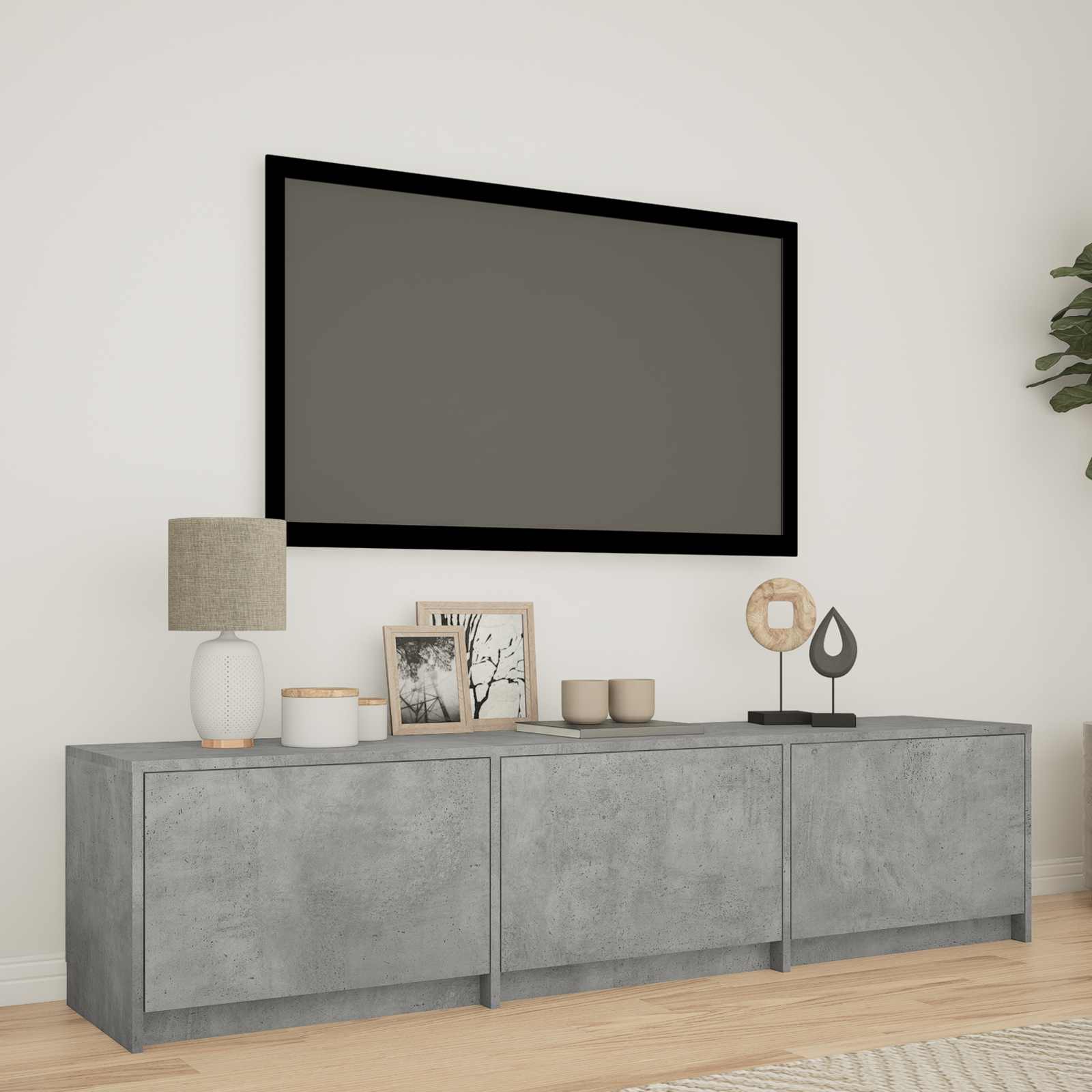 LED-iga TV kapp 165x34x40 cm Betoonhall Töödeldud puit