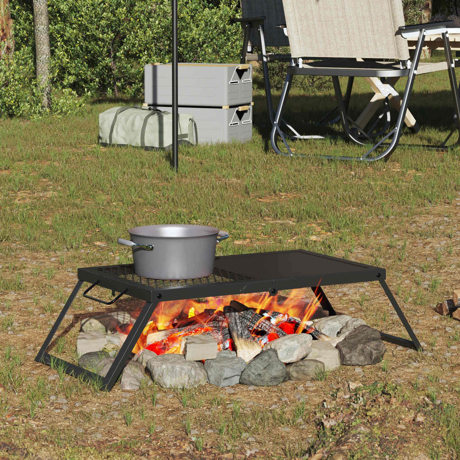 Kokkupandav Telgi Grill 68 x 30 x 17 cm Sulamteras Must