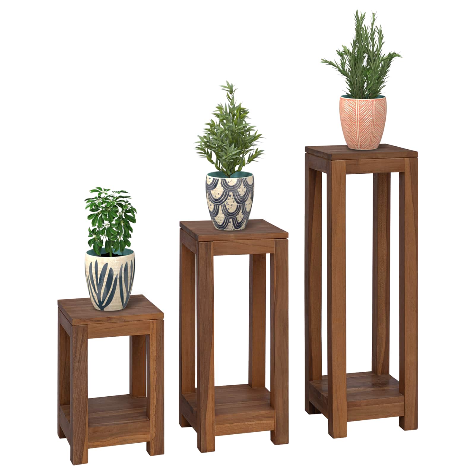 Taimede alus 3 tk Naturaalne 25 x 25 x 80 cm Tugev teakpuit
