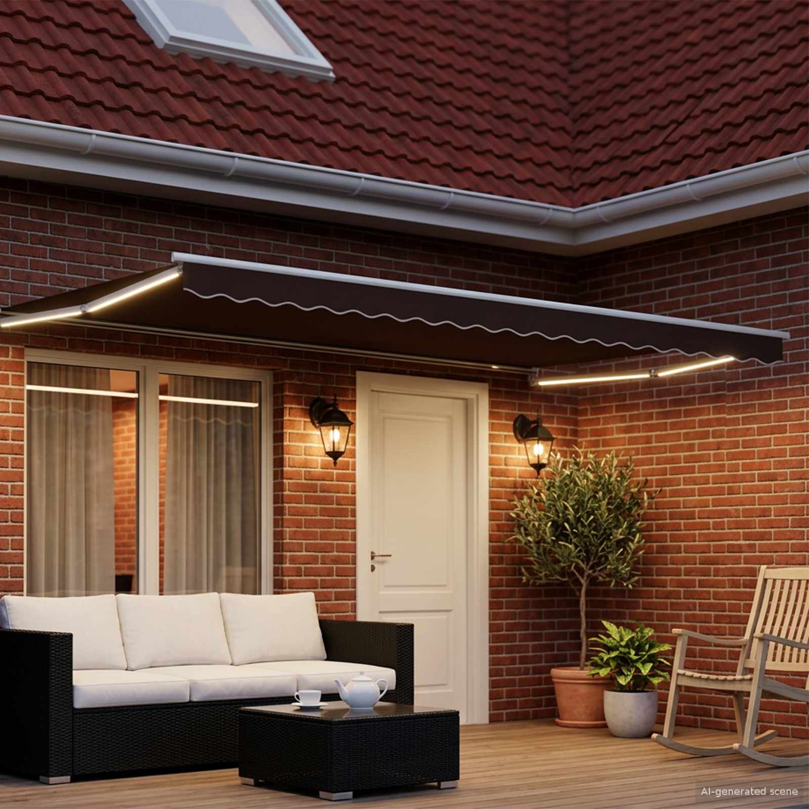Käsitsi juhitav varikatus koos LED-idega Pruun ja valge 5 x 3 m