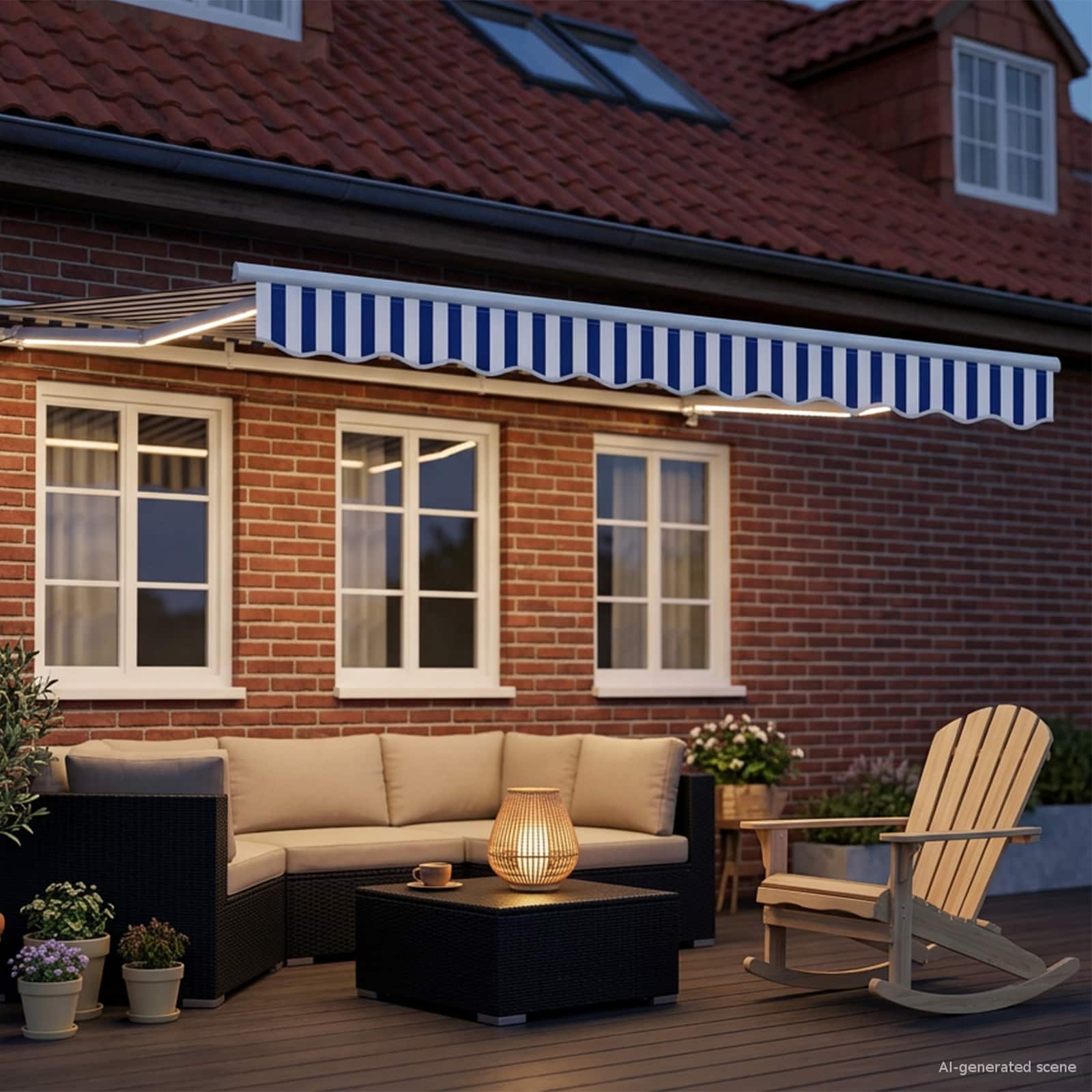 Manuaalne varikatus LED-idega Sinine ja Valge 3,5 x 2 m