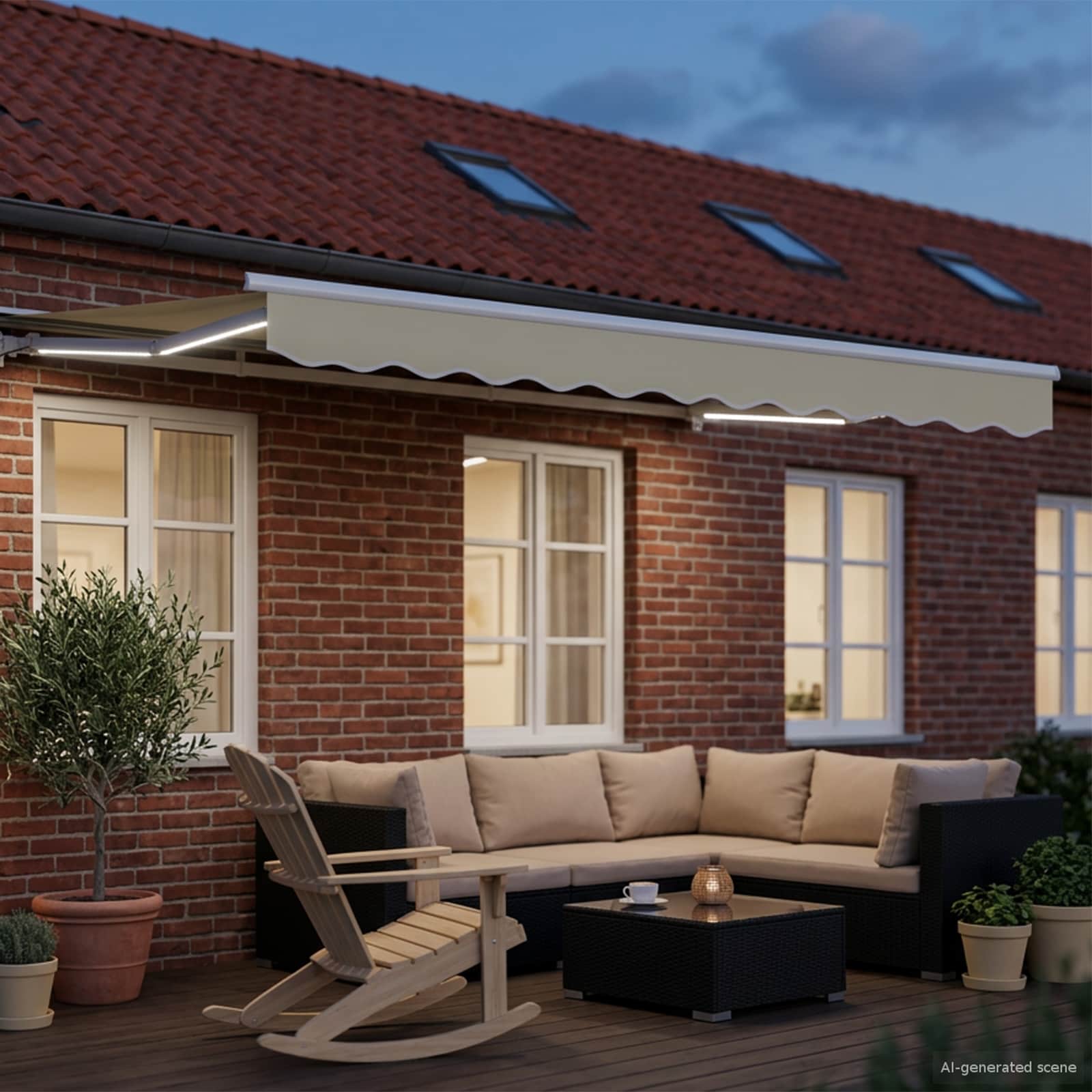Manuaalne varikatus LED-idega Kreem ja valge 3,5 x 2 m