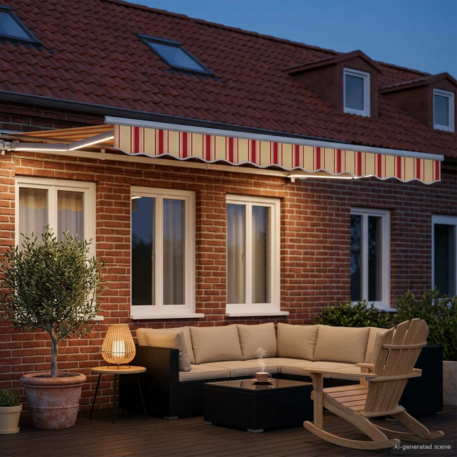 Manuaalne varikatus LED-idega Kollane, Oranž ja Valge 3,5 x 2 m
