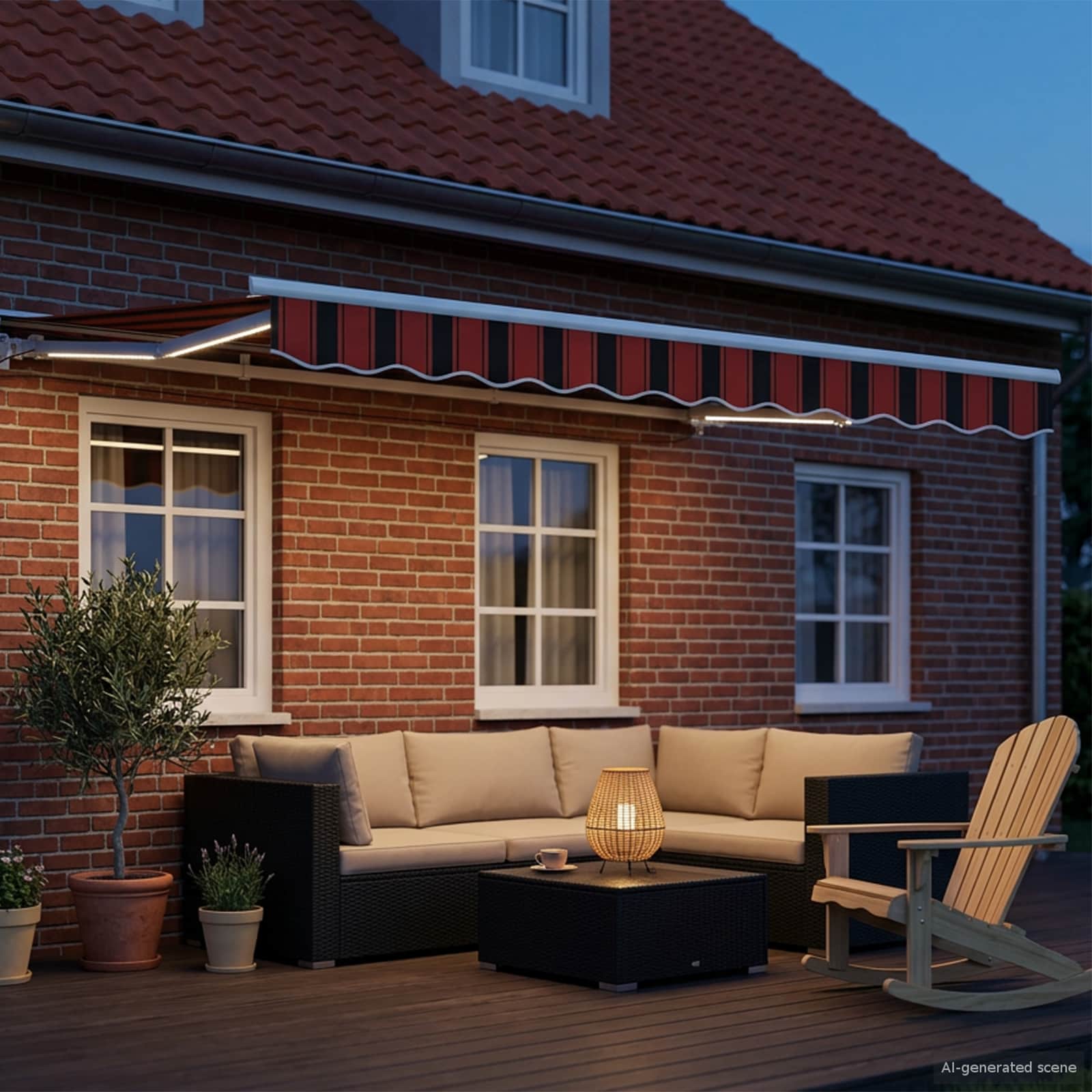Manuaalne varikatus LED-idega Oranž, Must ja Valge 3 x 2,5 m
