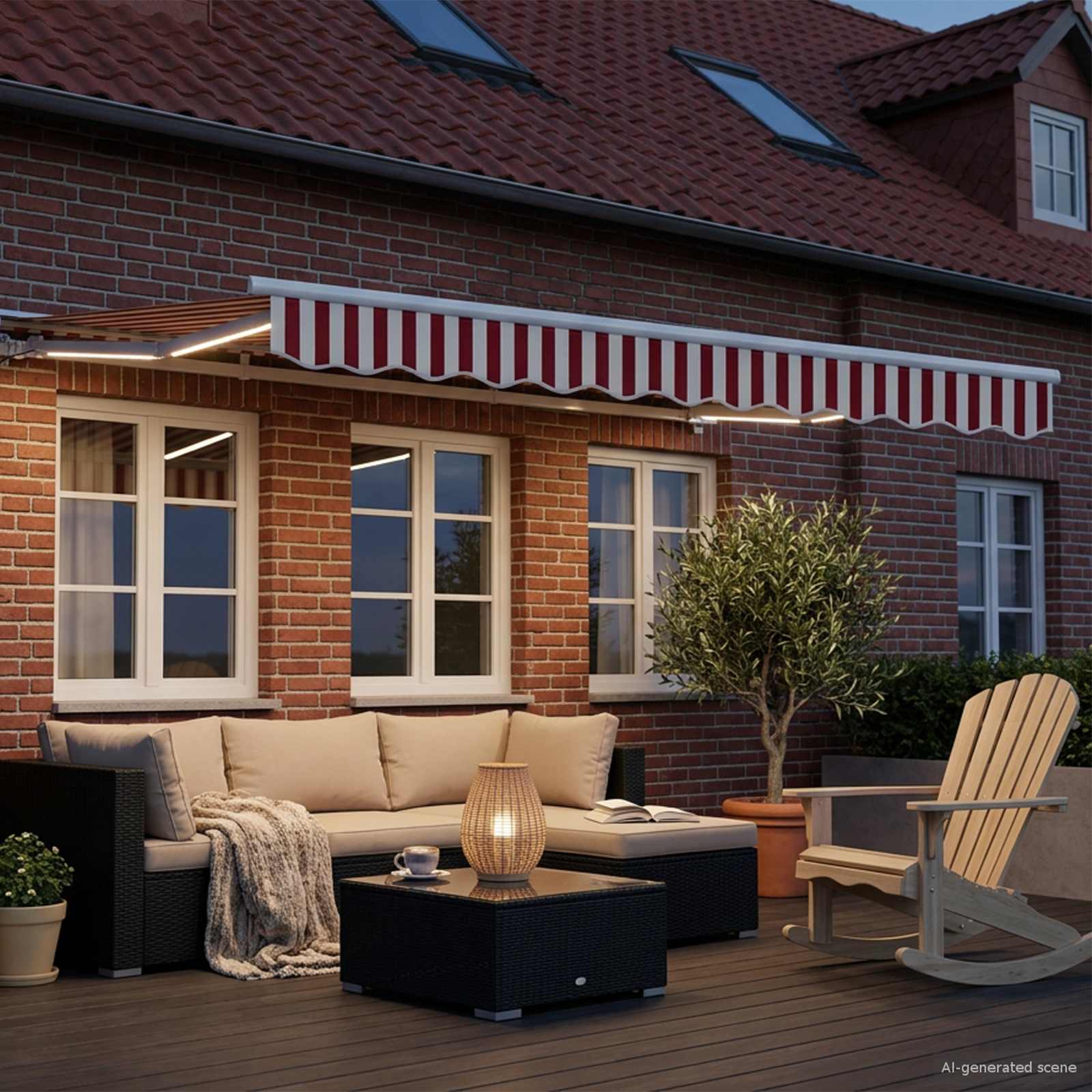 Manuaalne varikatus LED-idega Punane ja valge 3 x 2,5 m