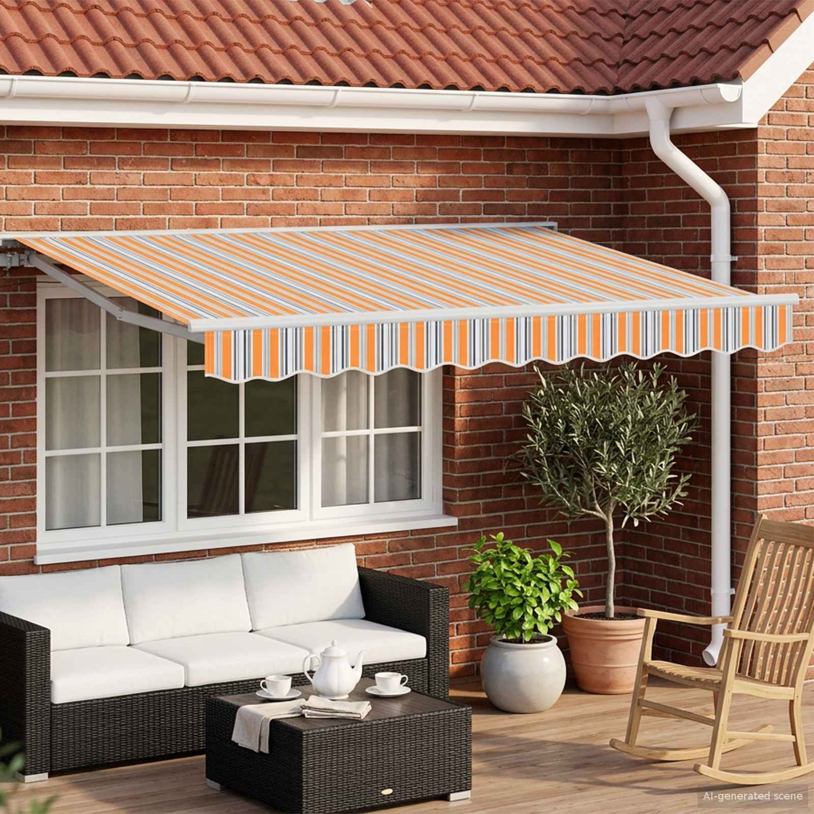 Manuaalne varikatus LED-idega Sinine, Oranž, Valge 3,5 x 2,5 m