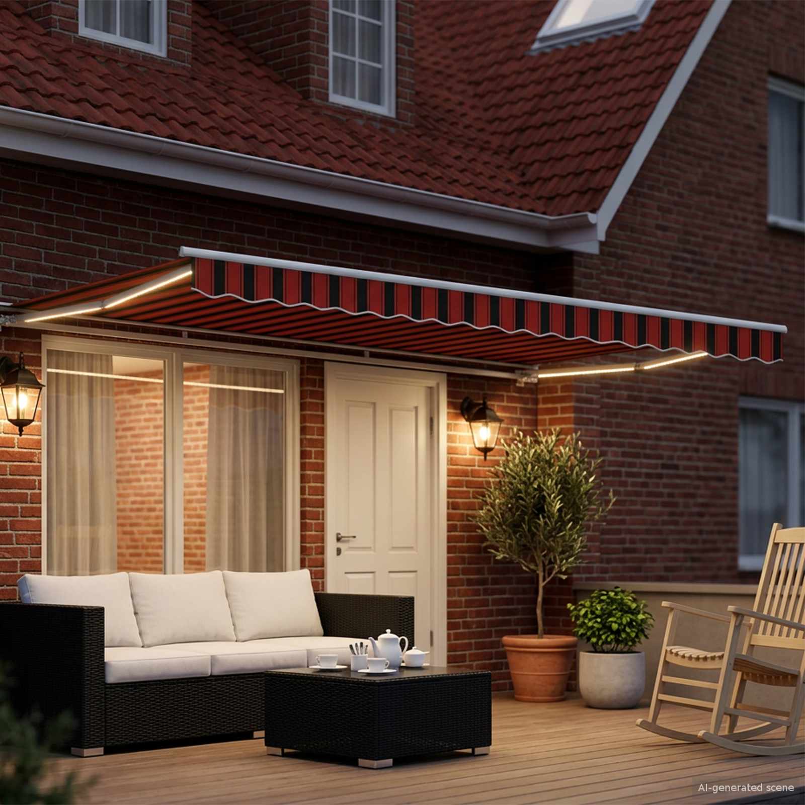 Manuaalne varikatus LED-idega Oranž, Must ja Valge 4 × 3 m