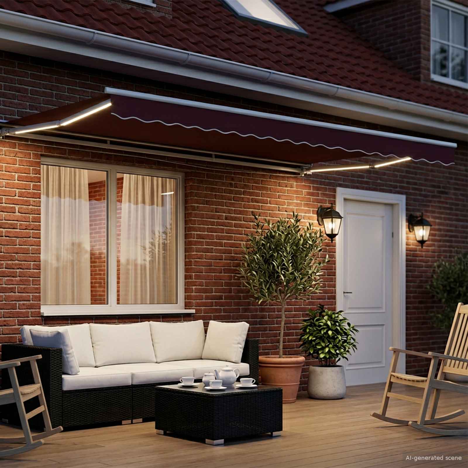 Manuaalne varikatus LED-idega Burgundiapunane ja Valge 4 × 3 m