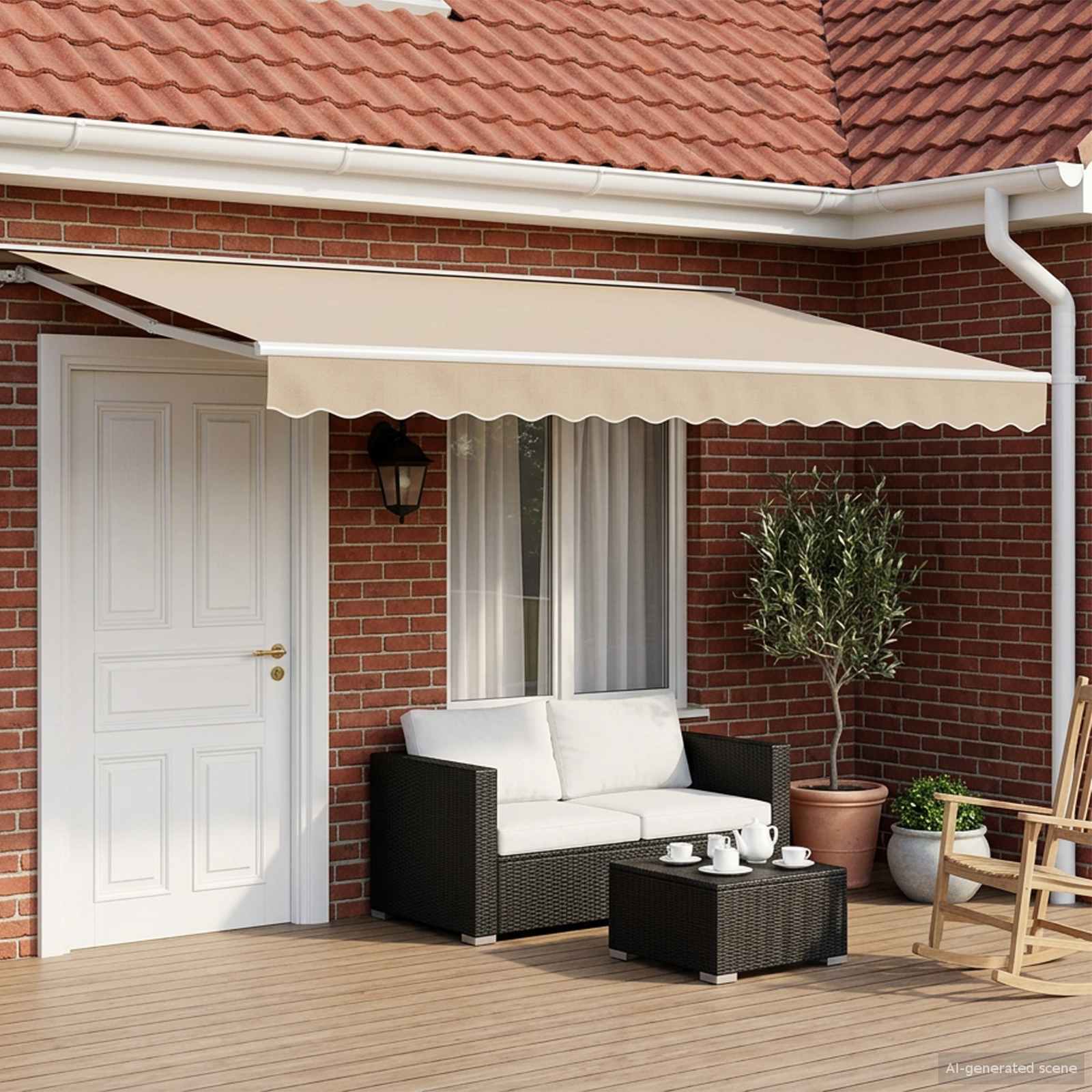 Manuaalne varikatus LED-idega Bež ja Valge 4 × 3 m