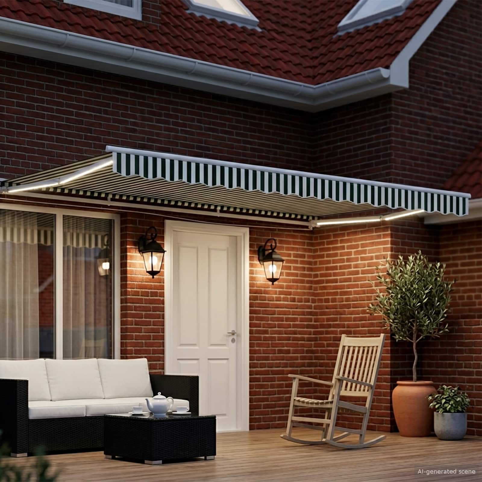 Manuaalne varikatus LED-idega Roheline ja Valge 4 × 3 m