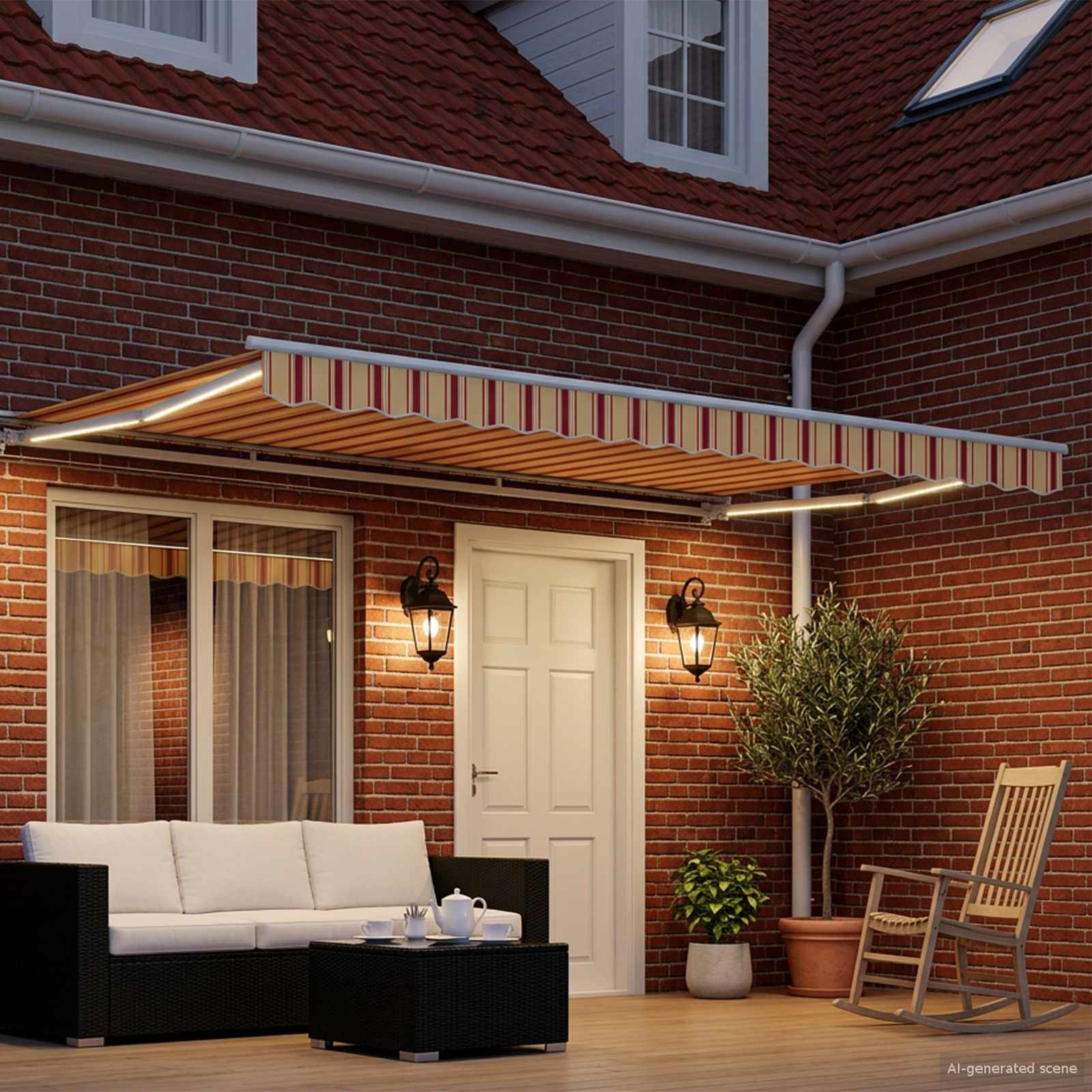 Manuaalne varikatus LED-idega 4,5 × 3,5 m Polüester PU-kattega