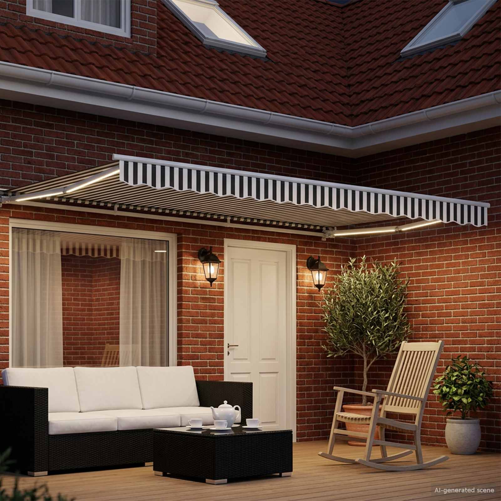 Manuaalne varikatus LED-idega Anthracite ja valge 5 x 3 m