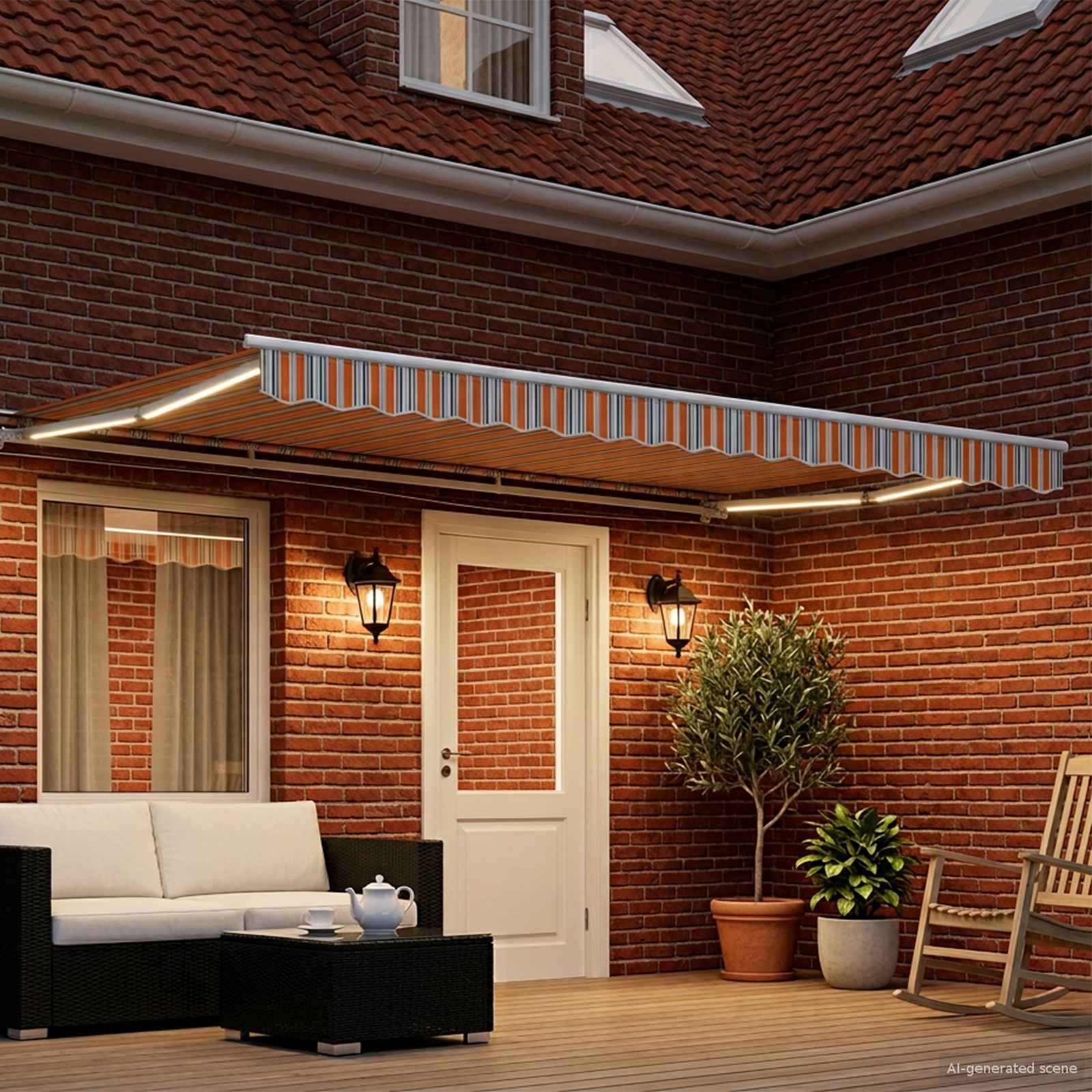 Manuaalne varikatus LED-idega Sinine, Oranž, Valge 5 x 3 m