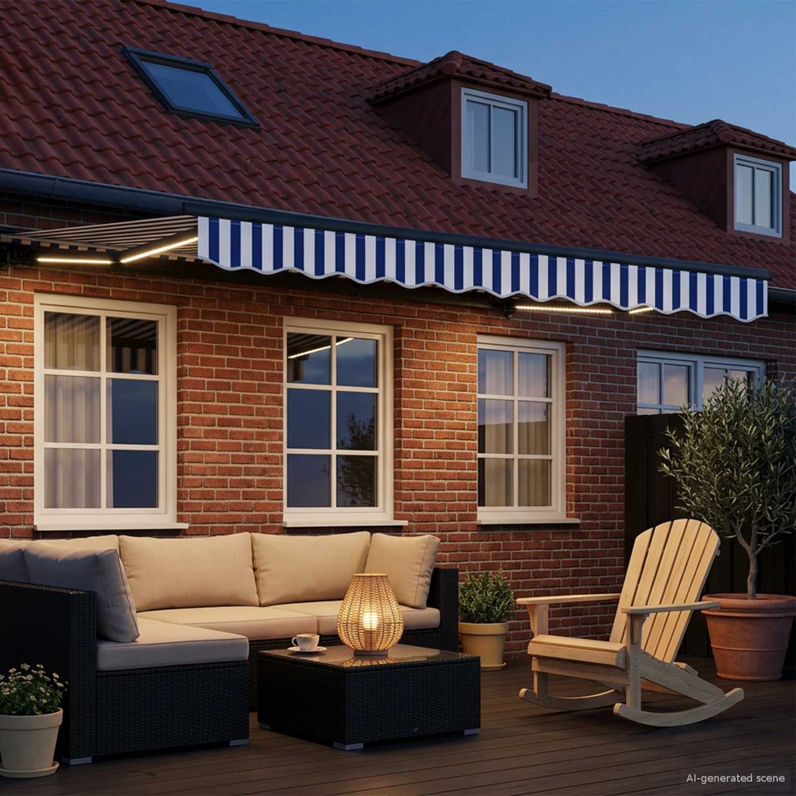 Manuaalne varikatus LED-idega 3,5 x 2 m Polüester PU-kattega