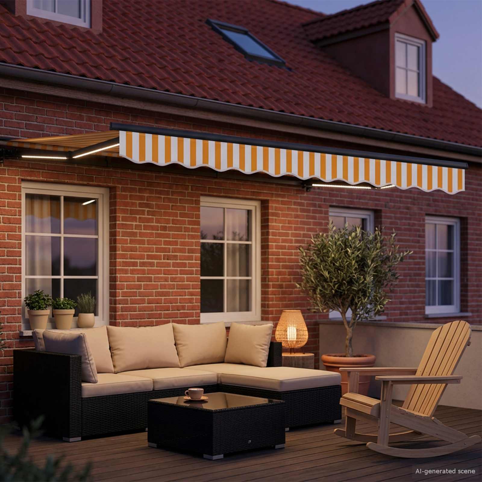 Manuaalne varikatus LED-idega 3,5 x 2 m Polüester PU-kattega