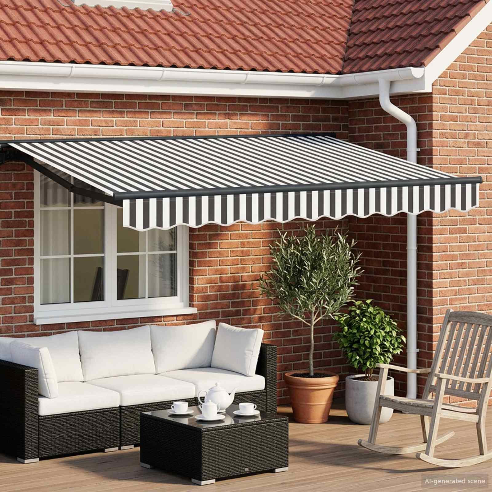 Manuaalne varikatus LED-idega Anthracite ja valge 3,5 x 2 m