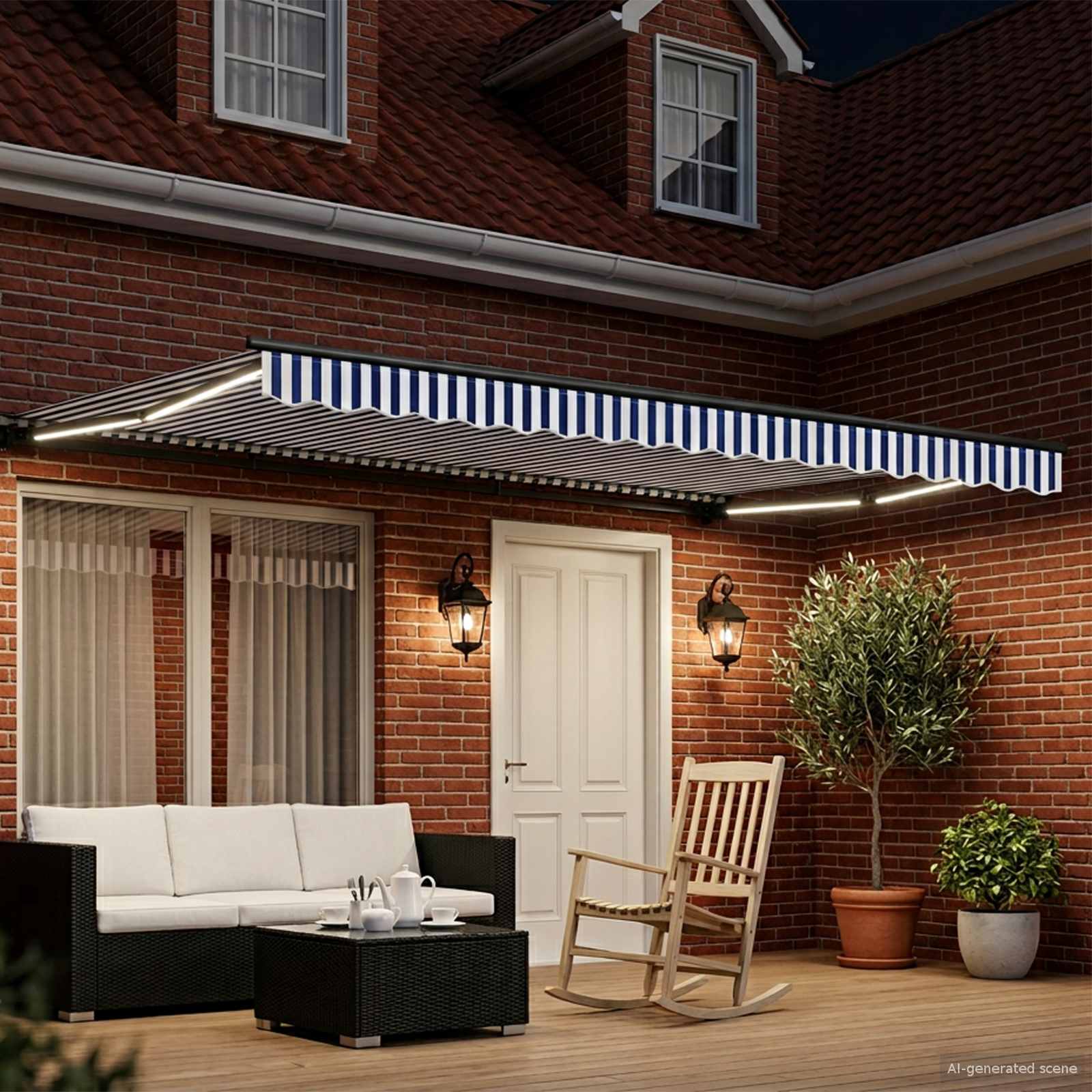 Manuaalne varikatus LED-idega 5 × 3,5 m Polüester PU-kattega