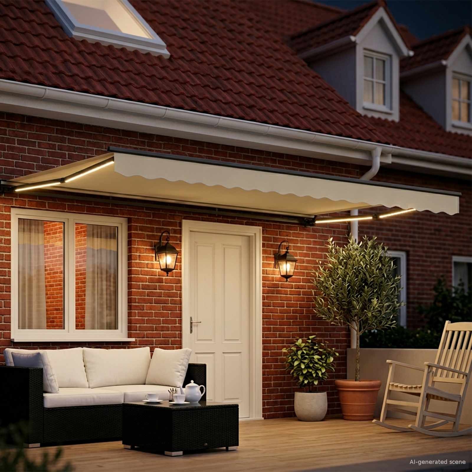 Manuaalne varikatus LED-idega Kreem ja antriit 5 × 3,5 m