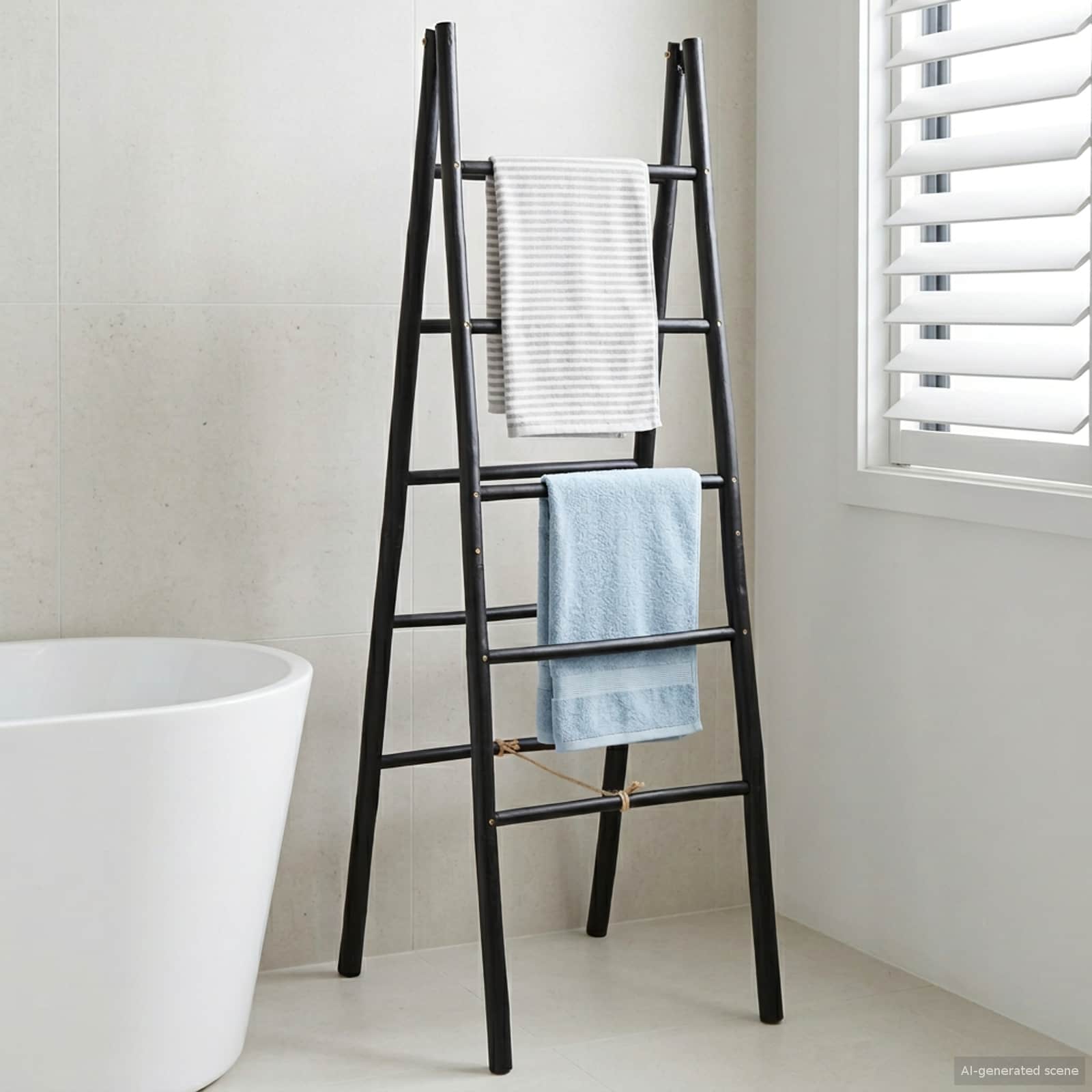 Kaksikpoolne tekki redel Must 50 x 50 x 159 cm Bambus