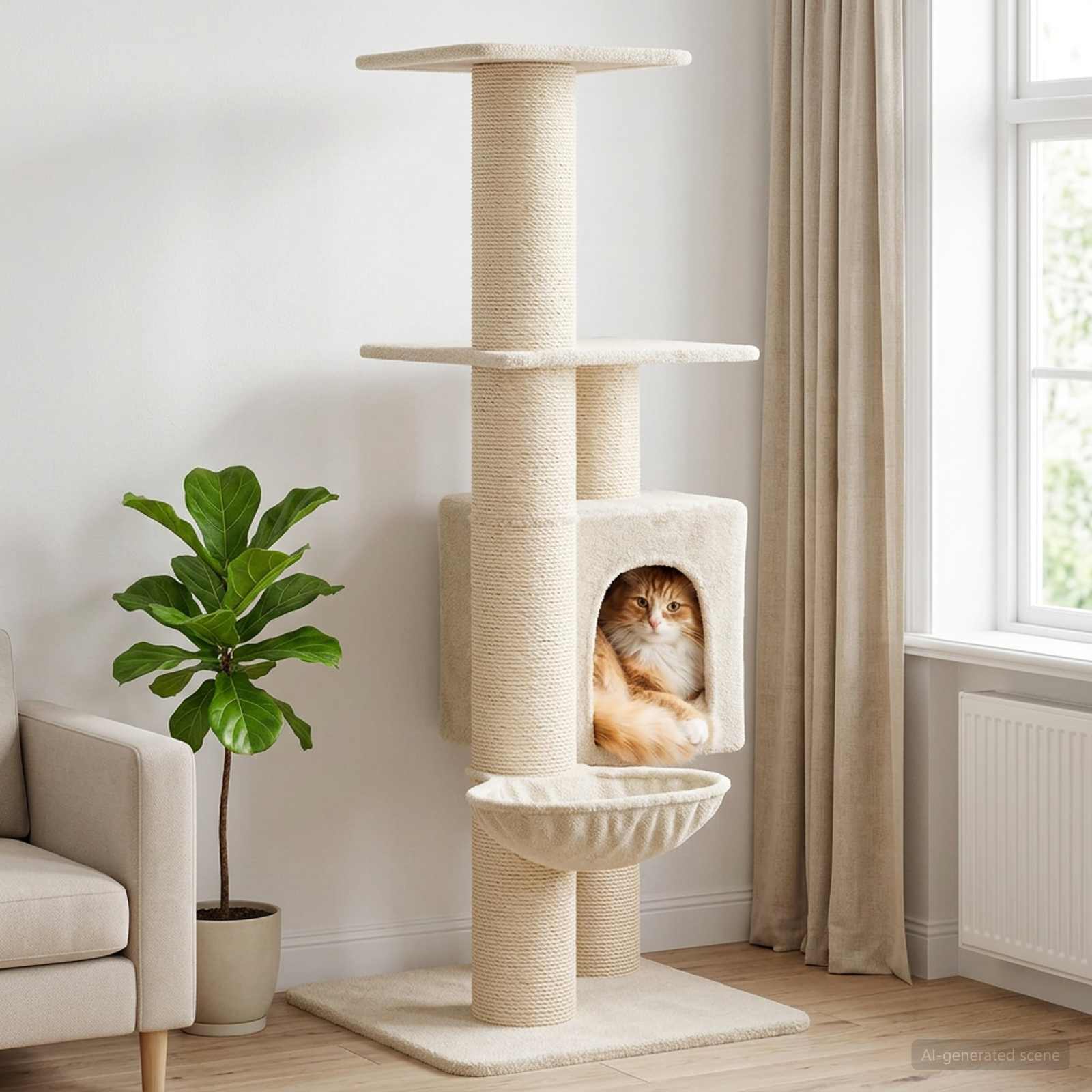 Kassipuu kraapimispostidega Kreemjas 137 cm