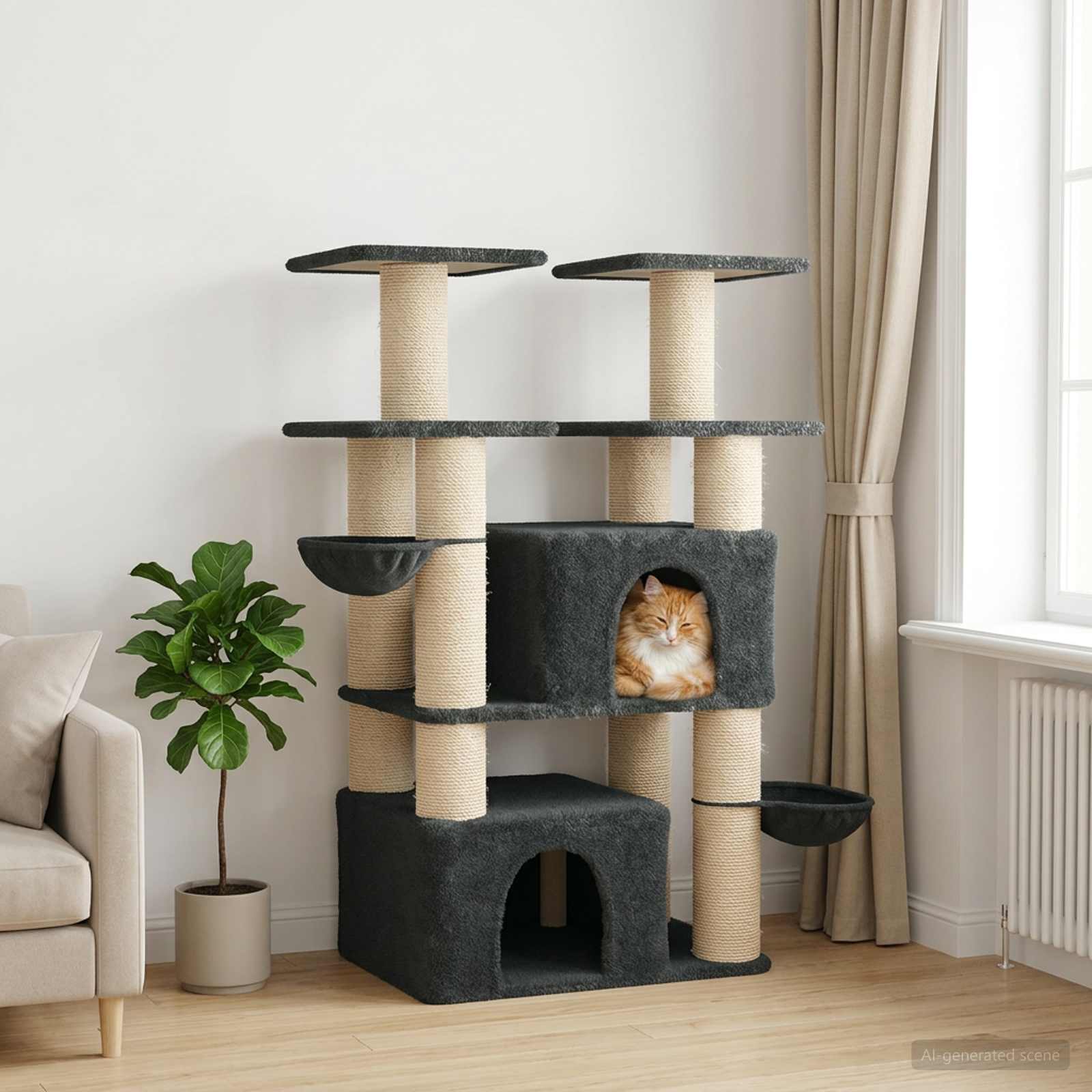 Kassipuu kraapimispostidega Tumehall 147 cm 2 tk