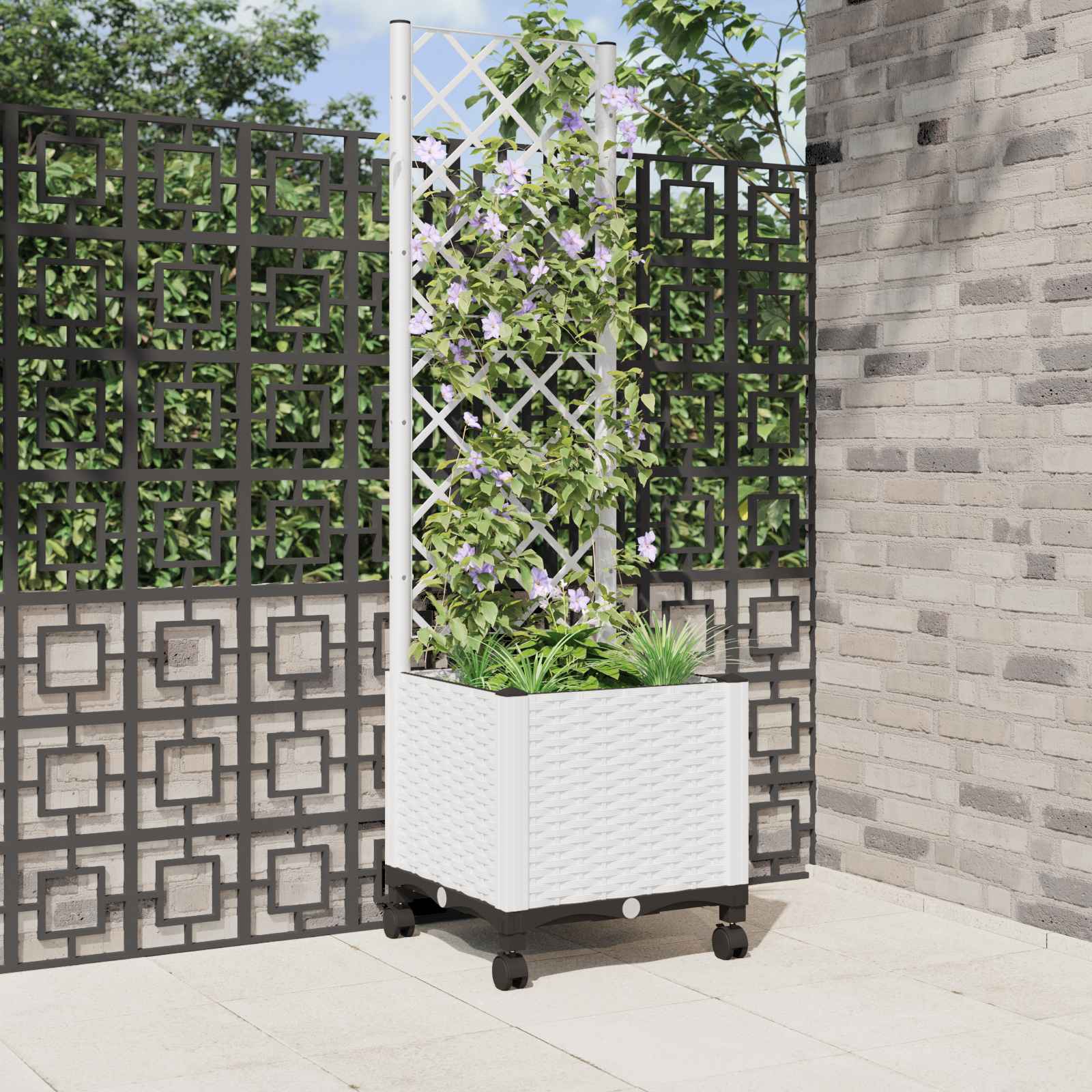 Aia istutuskast trellise ja ratastega Valge 40 x 40 x 146 cm PP