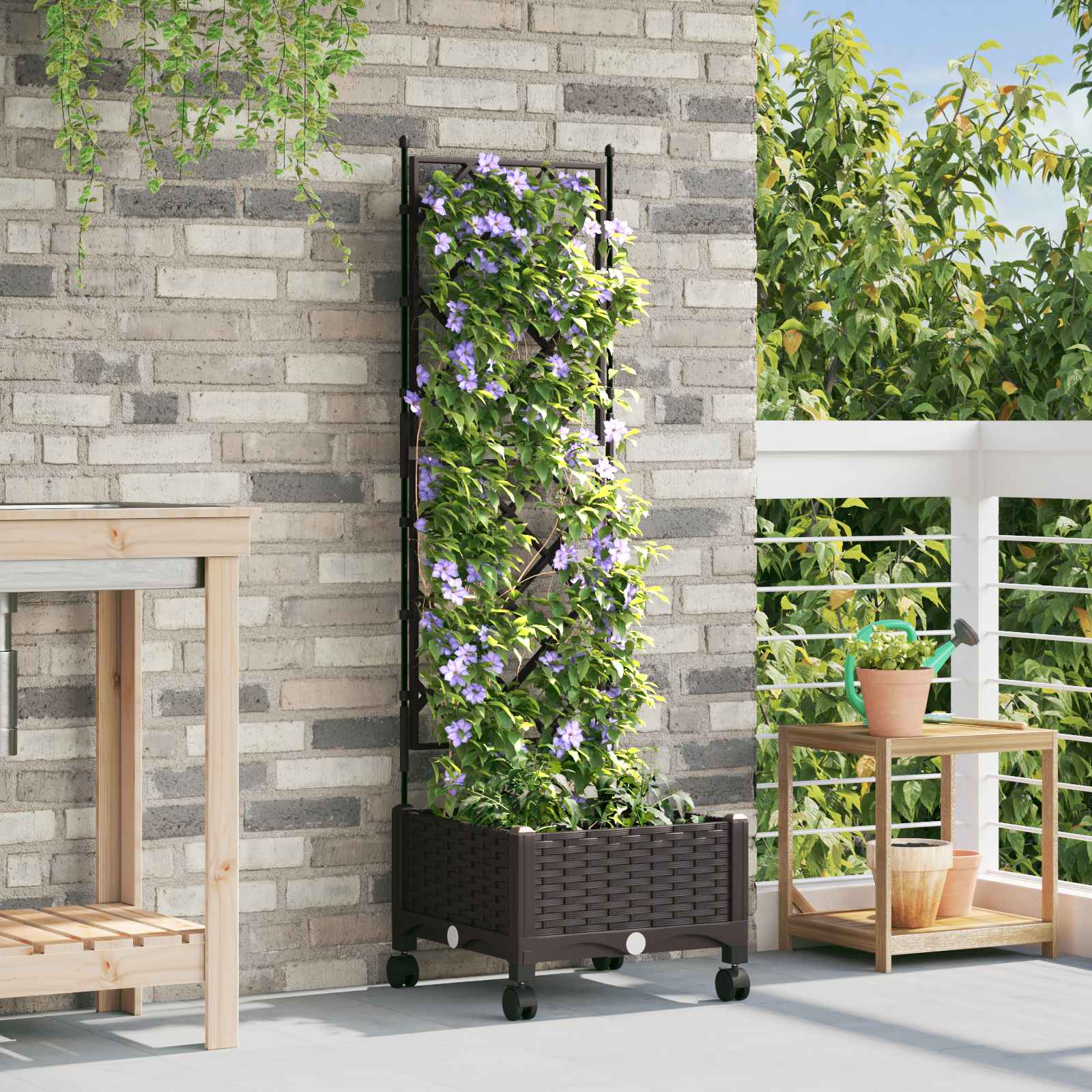 Aia istutuskast trellise ja ratastega Pruun 40 x 40 x 131,5 cm